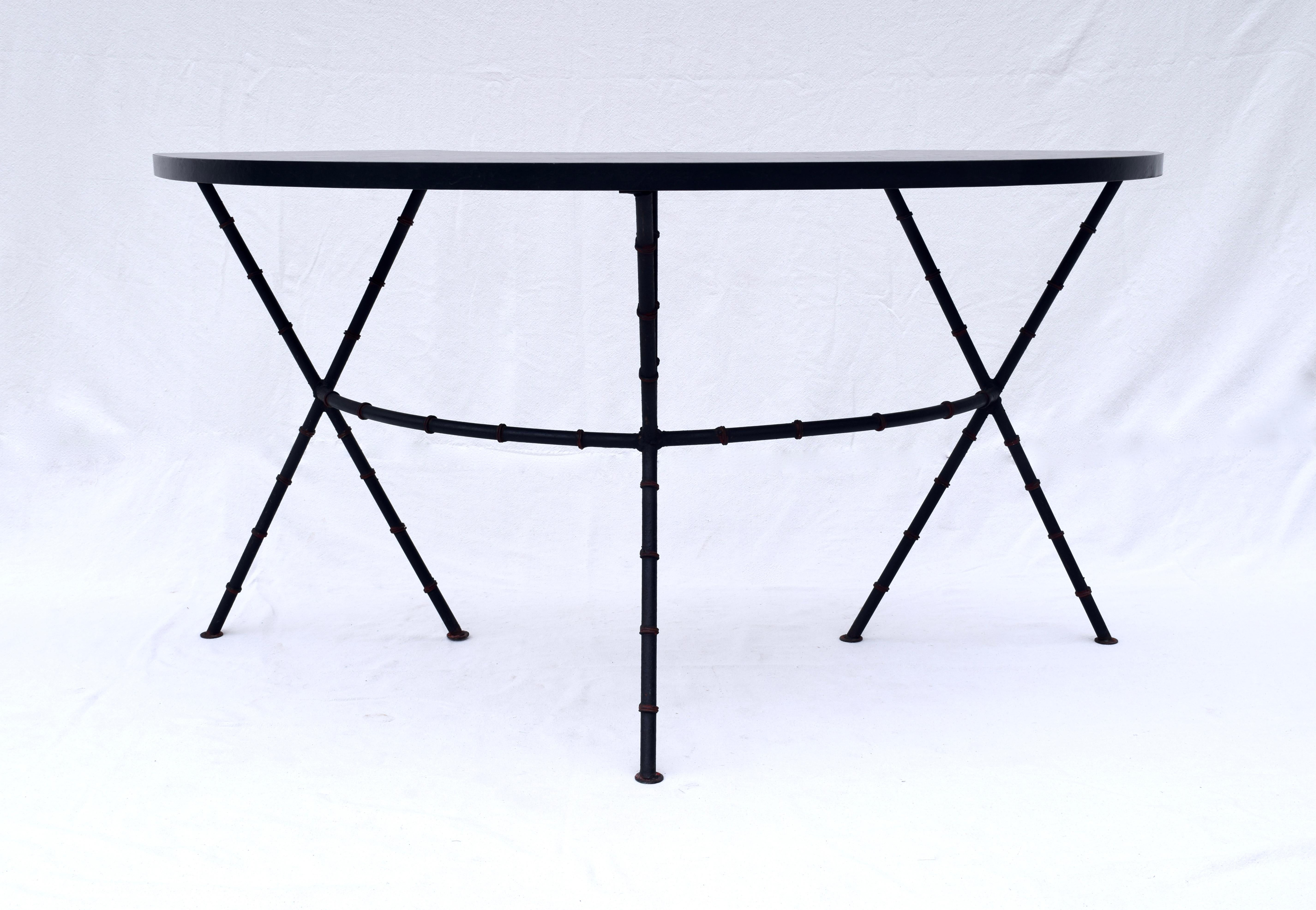 Demi Lune Iron Table & Chair in the Manner of Maison Bague's 1