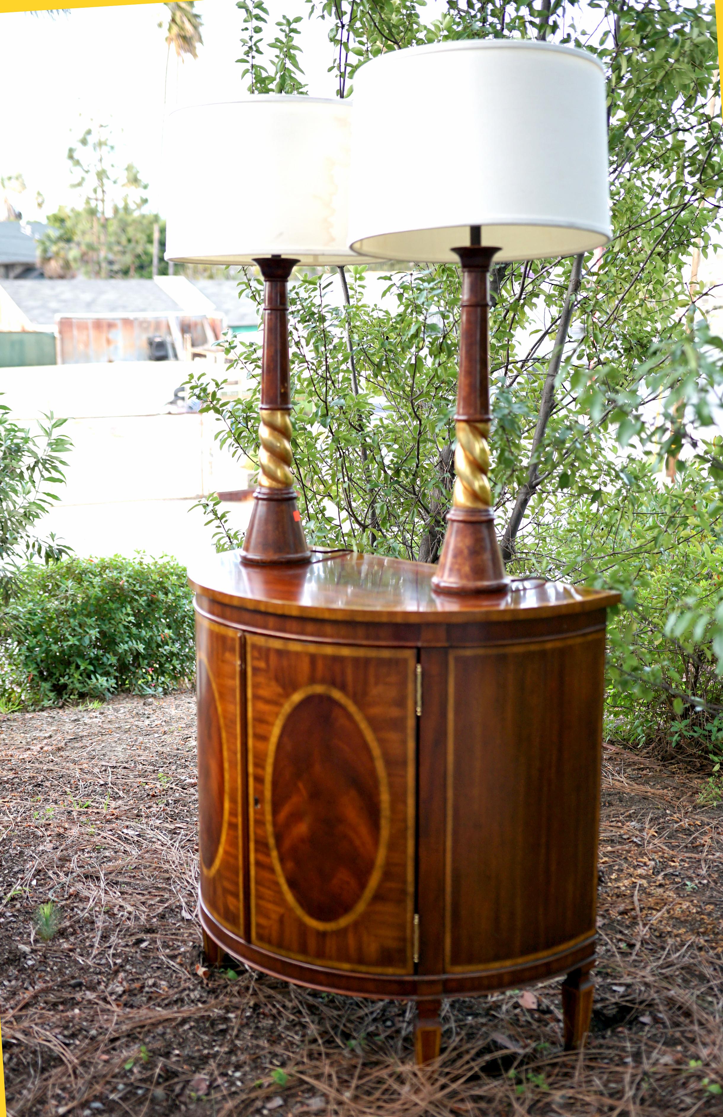 Contemporary Demi Lune Maitland Smith Cabinet in Burl Mahogany