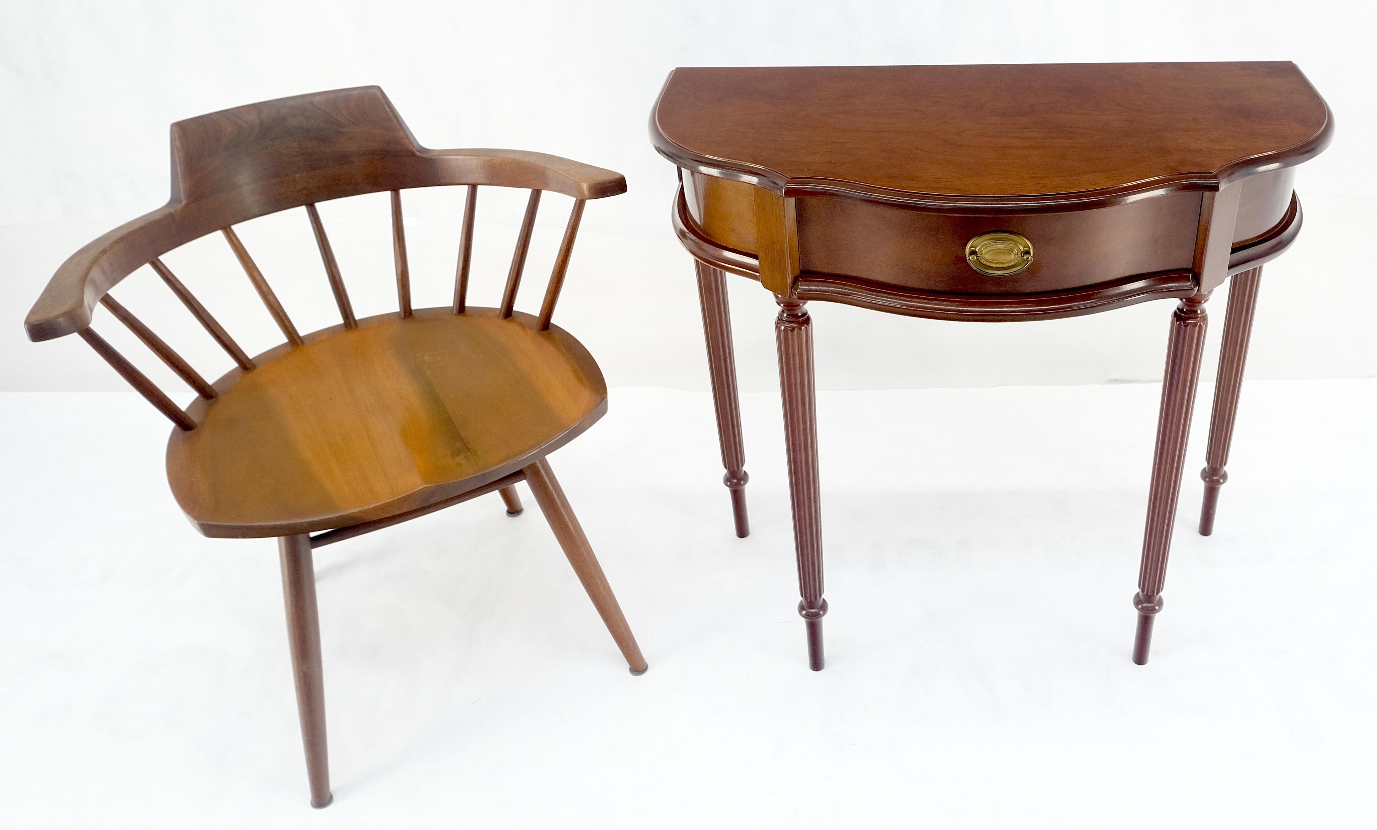 Lacquered Demi Lune One Drawer Mahogany Console Entry Hall Table MINT For Sale
