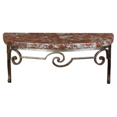 Demi Lune Rouge Marble Top Wall Mount Console With Scroll Metal Base