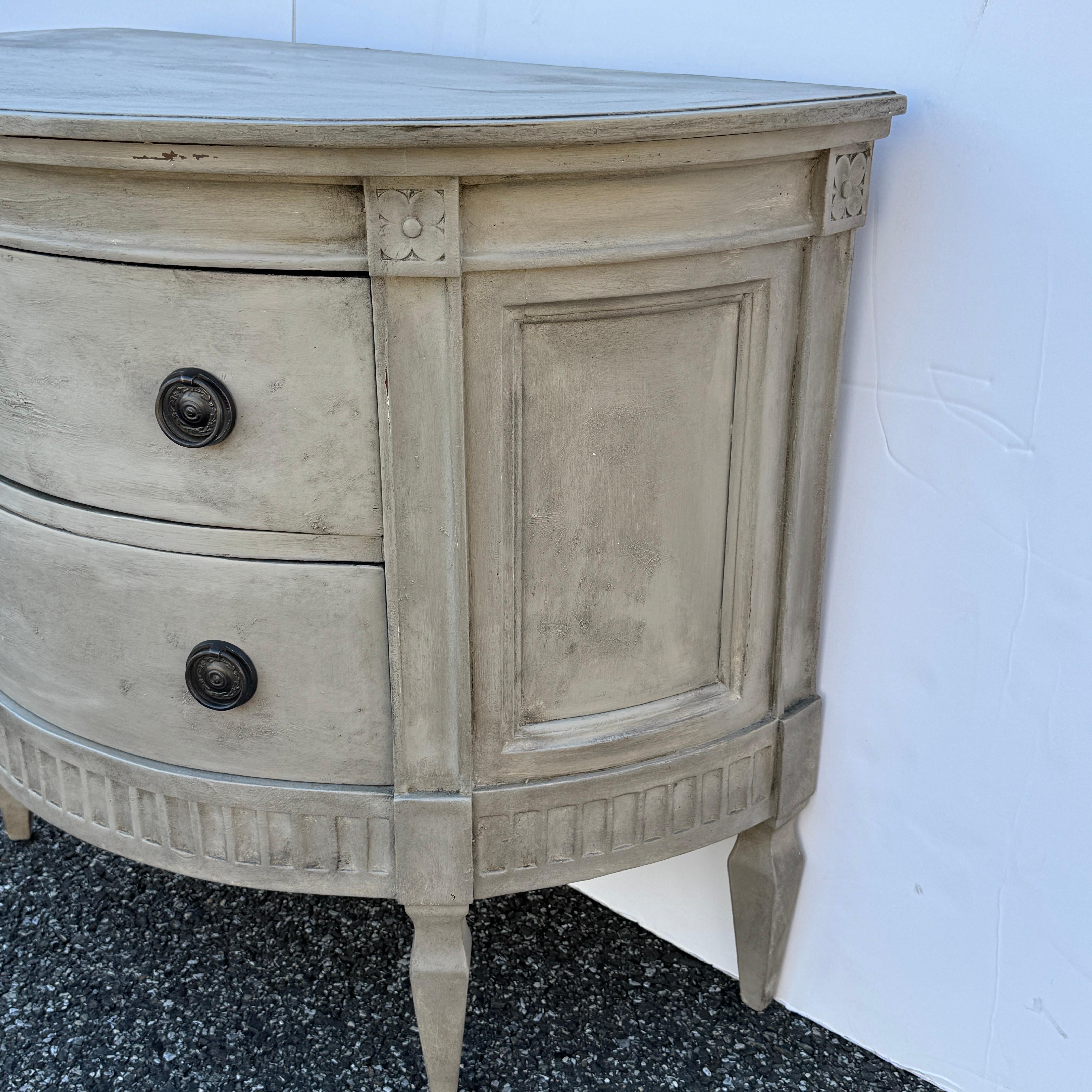 Demi-Lune Swedish Gustavian Style Chest of Drawers  In Good Condition For Sale In Haddonfield, NJ