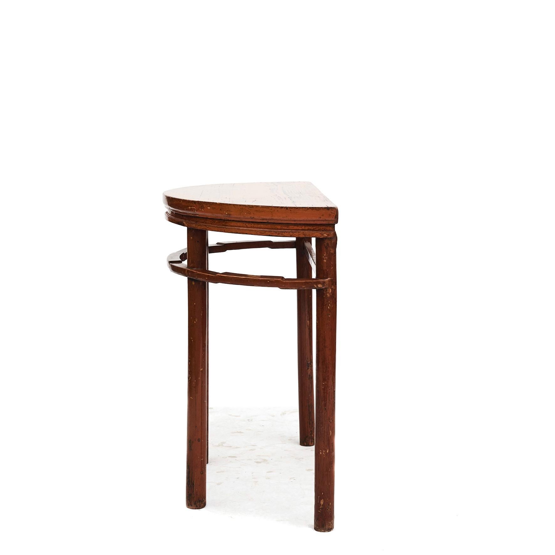 Qing Demi lune Table In Cognac / Reddish Lacquer  For Sale