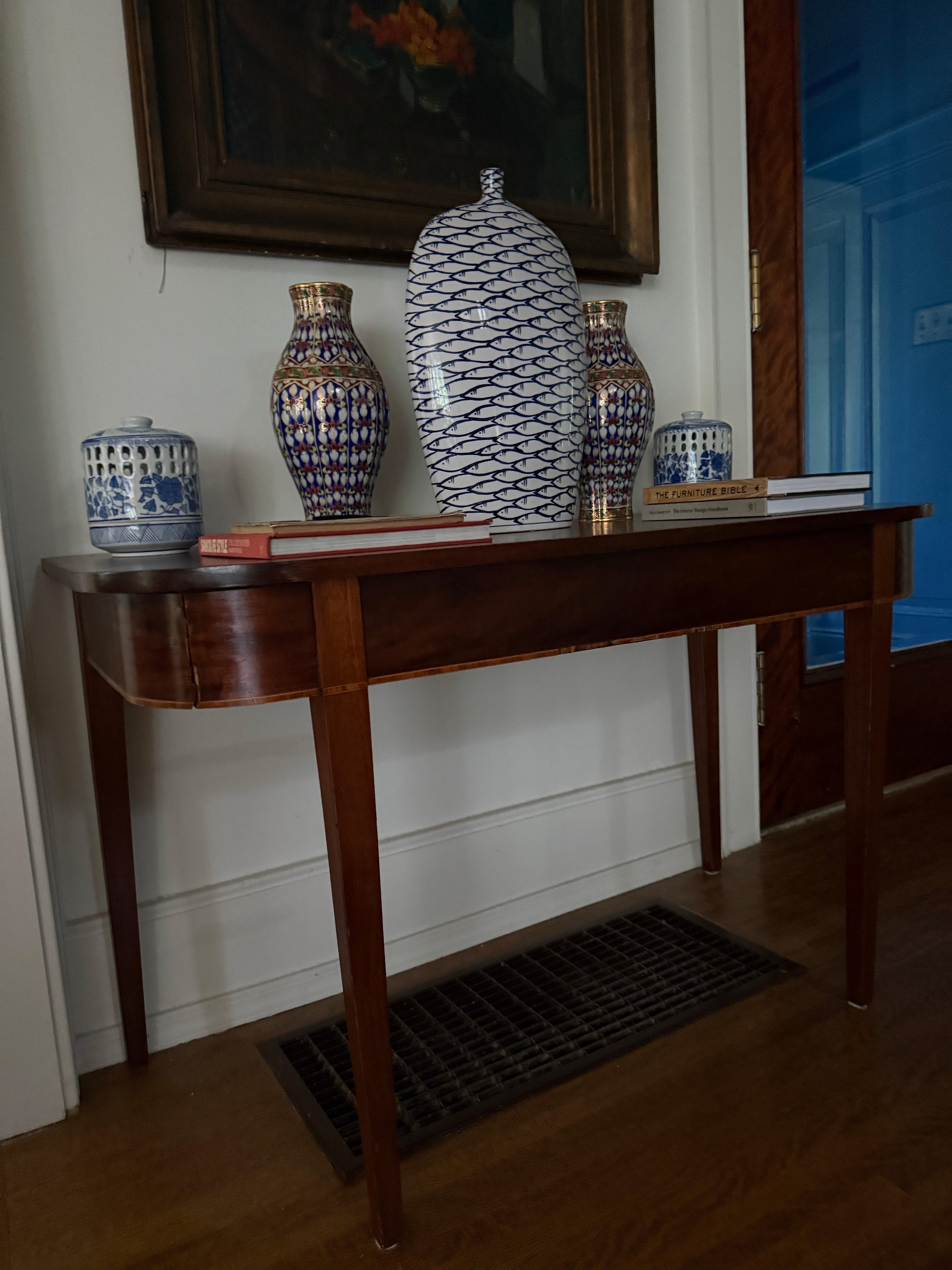 Demi-Lune Table Large Antique Wood Side Tables Entryway Table For Sale 11