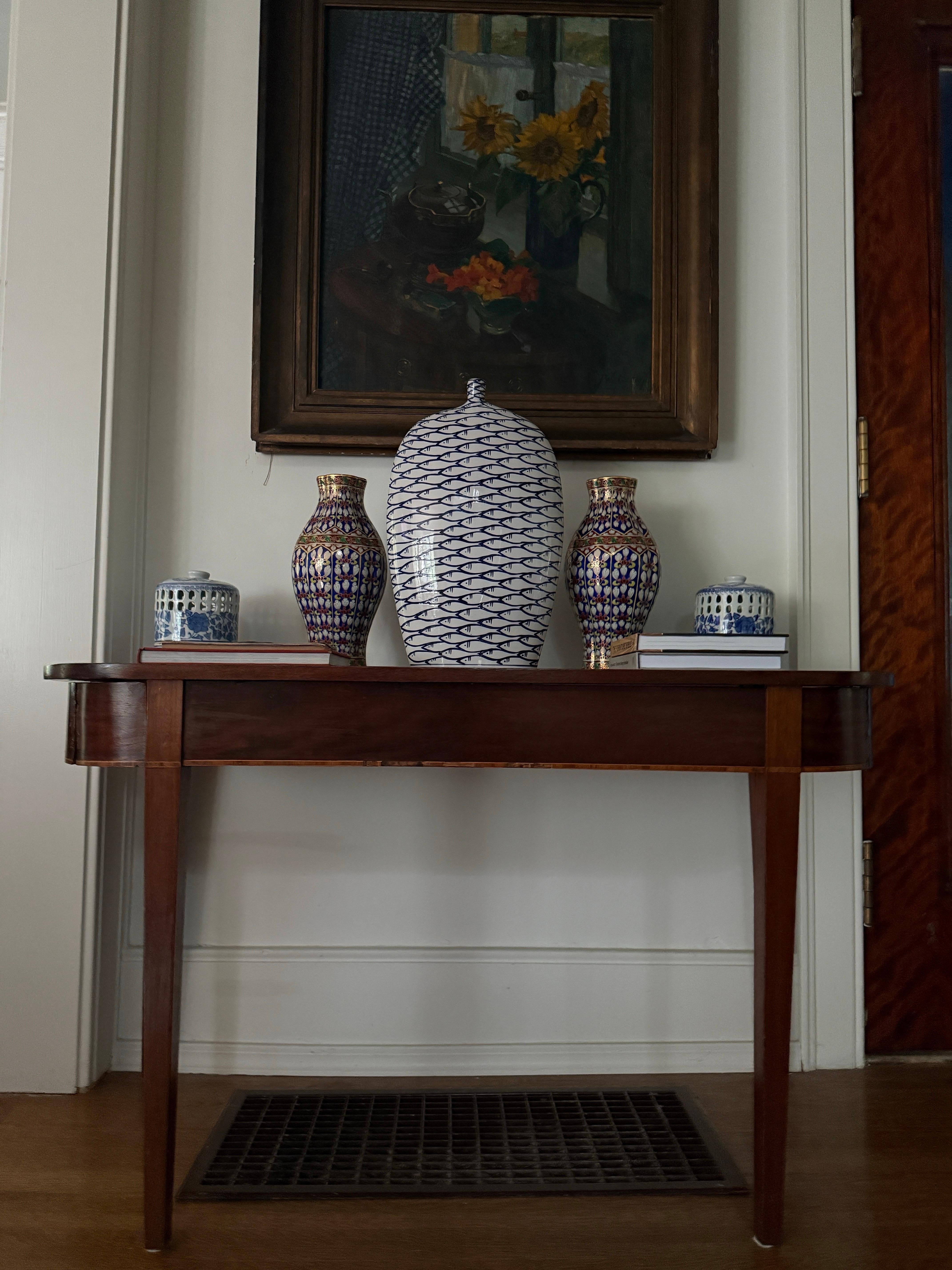 Demi-Lune Table Large Antique Wood Side Tables Entryway Table For Sale 12