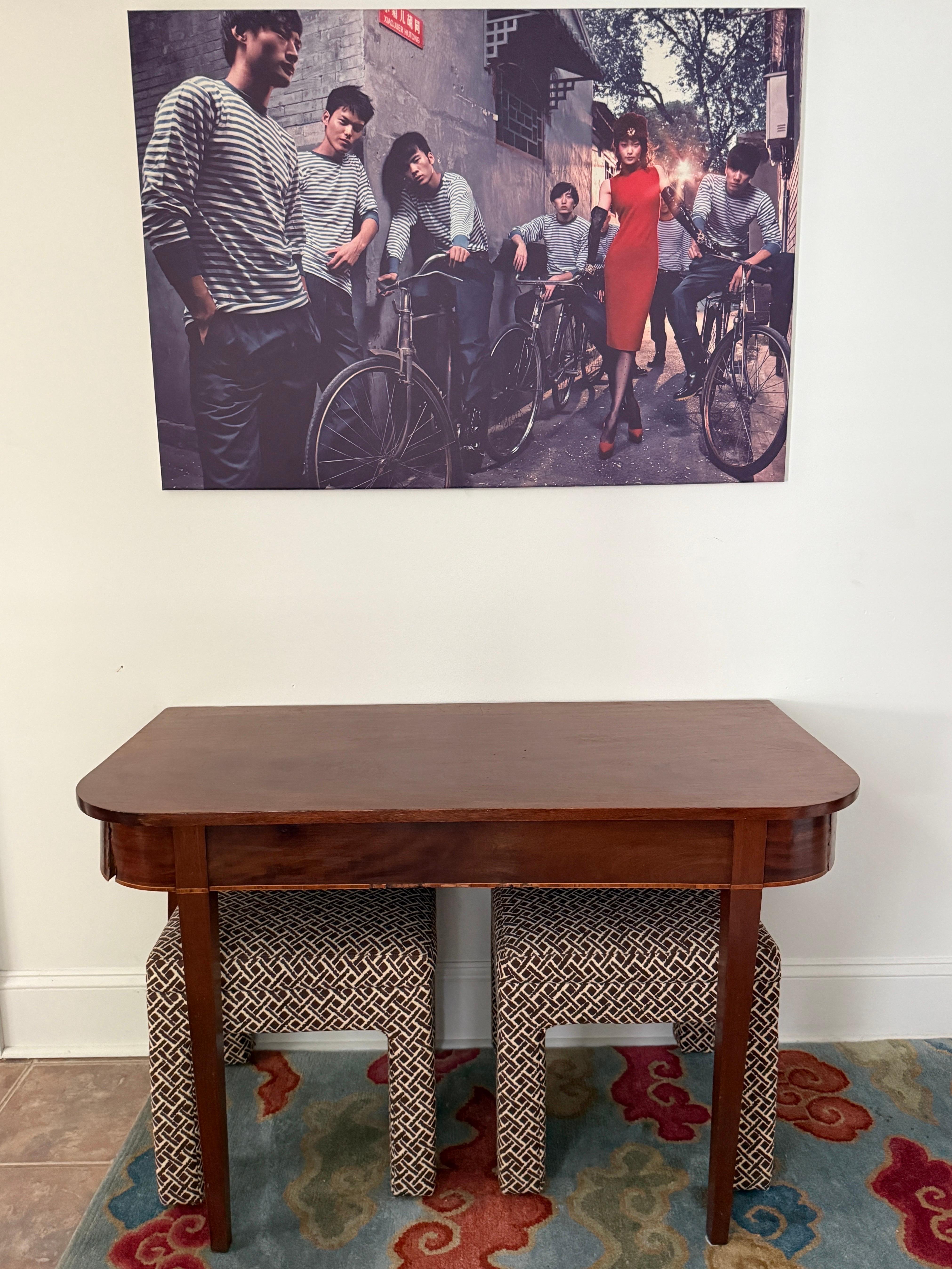 Unknown Demi-Lune Table Large Antique Wood Side Tables Entryway Table For Sale