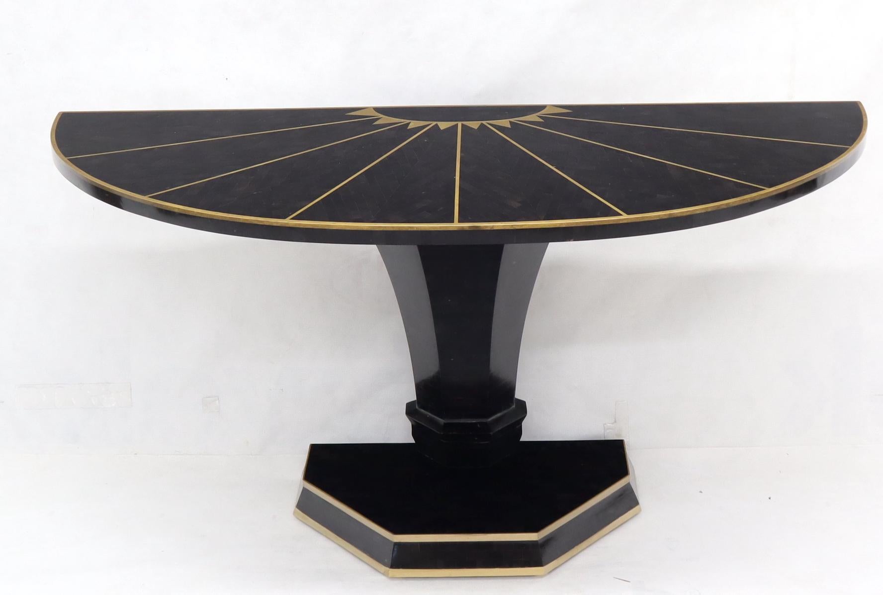 Mid-Century Modern tessellated stone brass inlay console table.