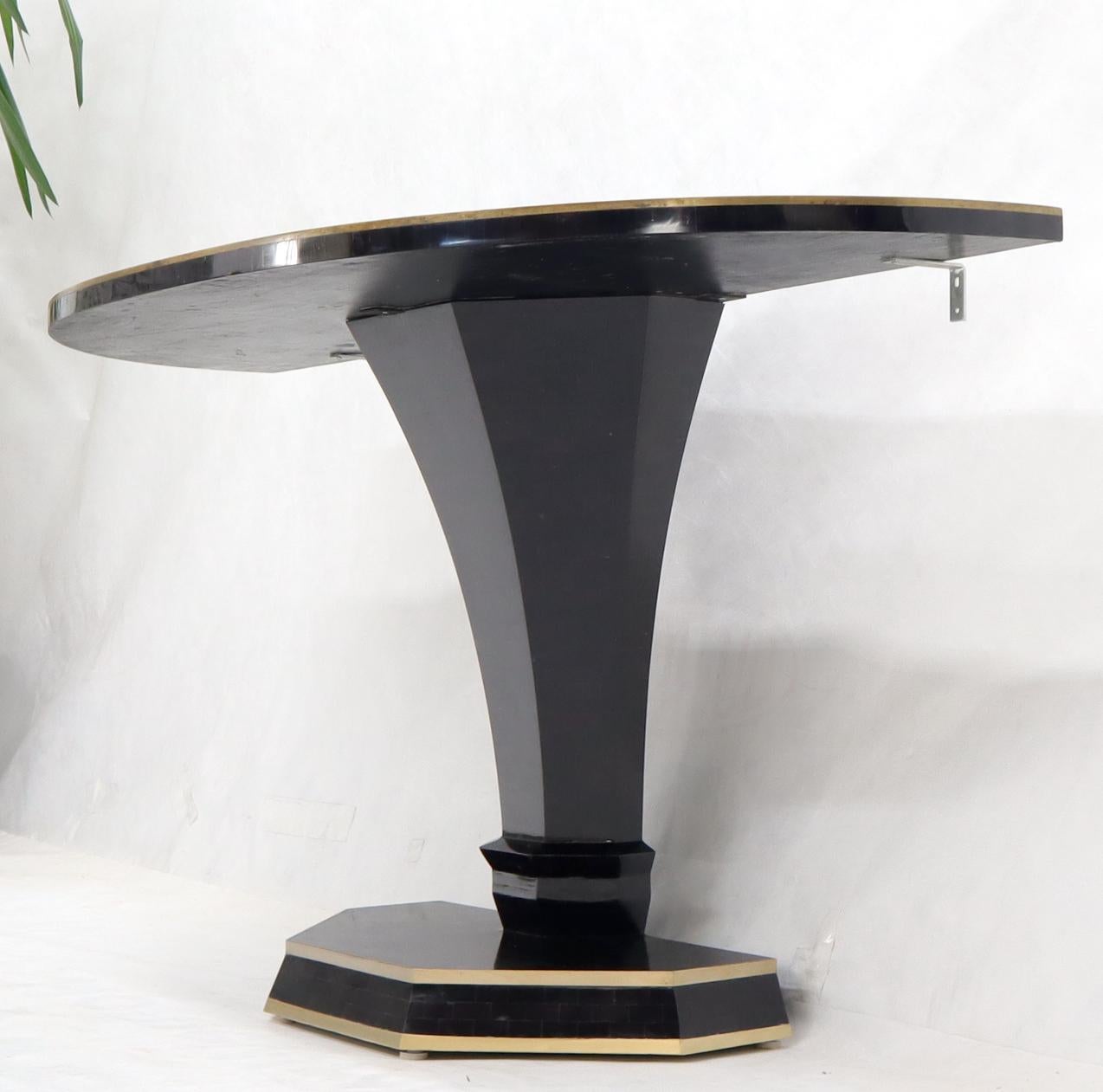 Mid-Century Modern Demi Lune Tessellated Black Onyx or Marble Brass Inlay Console Table