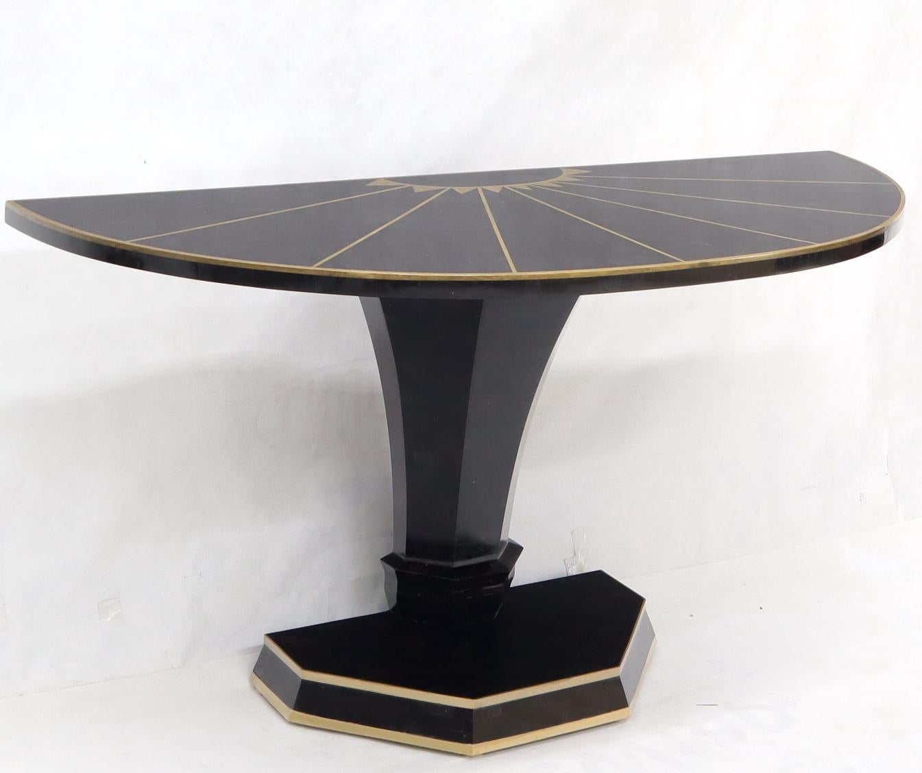 Unknown Demi Lune Tessellated Black Onyx or Marble Brass Inlay Console Table