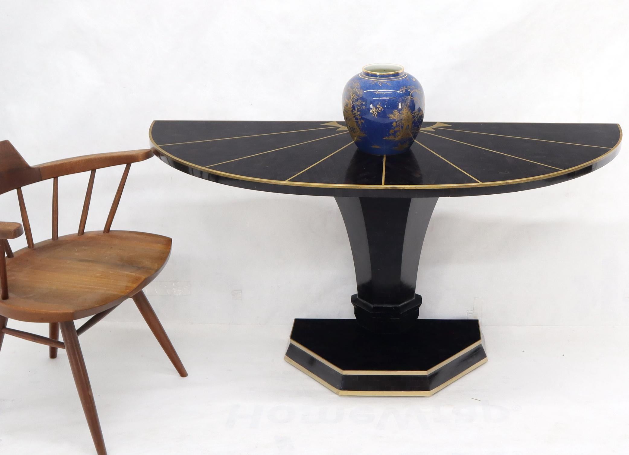 Demi Lune Tessellated Black Onyx or Marble Brass Inlay Console Table In Good Condition In Rockaway, NJ