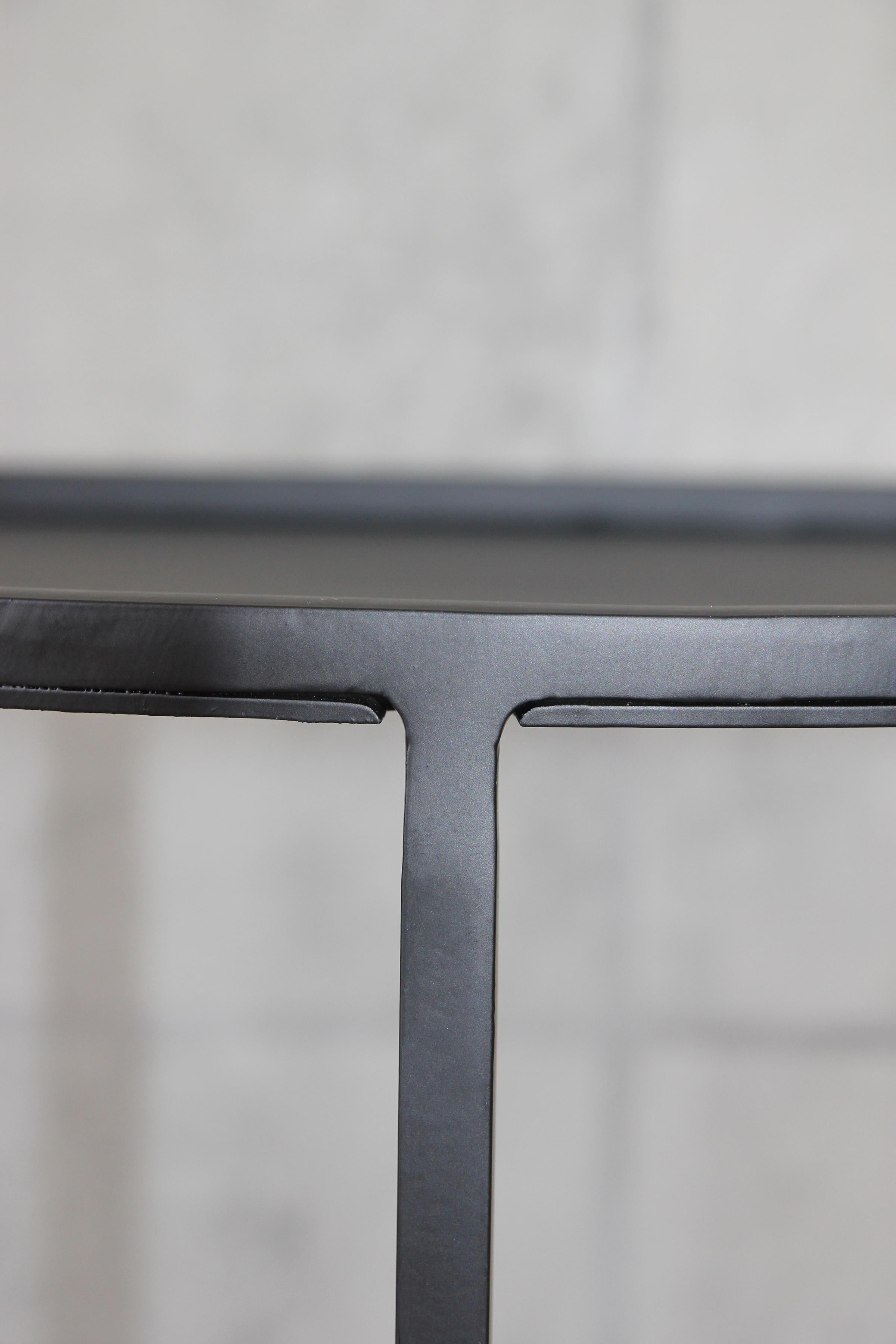 Minimalist  'Demi-Lune' Three Legs Blackened Steel Side Table by Understated Design For Sale