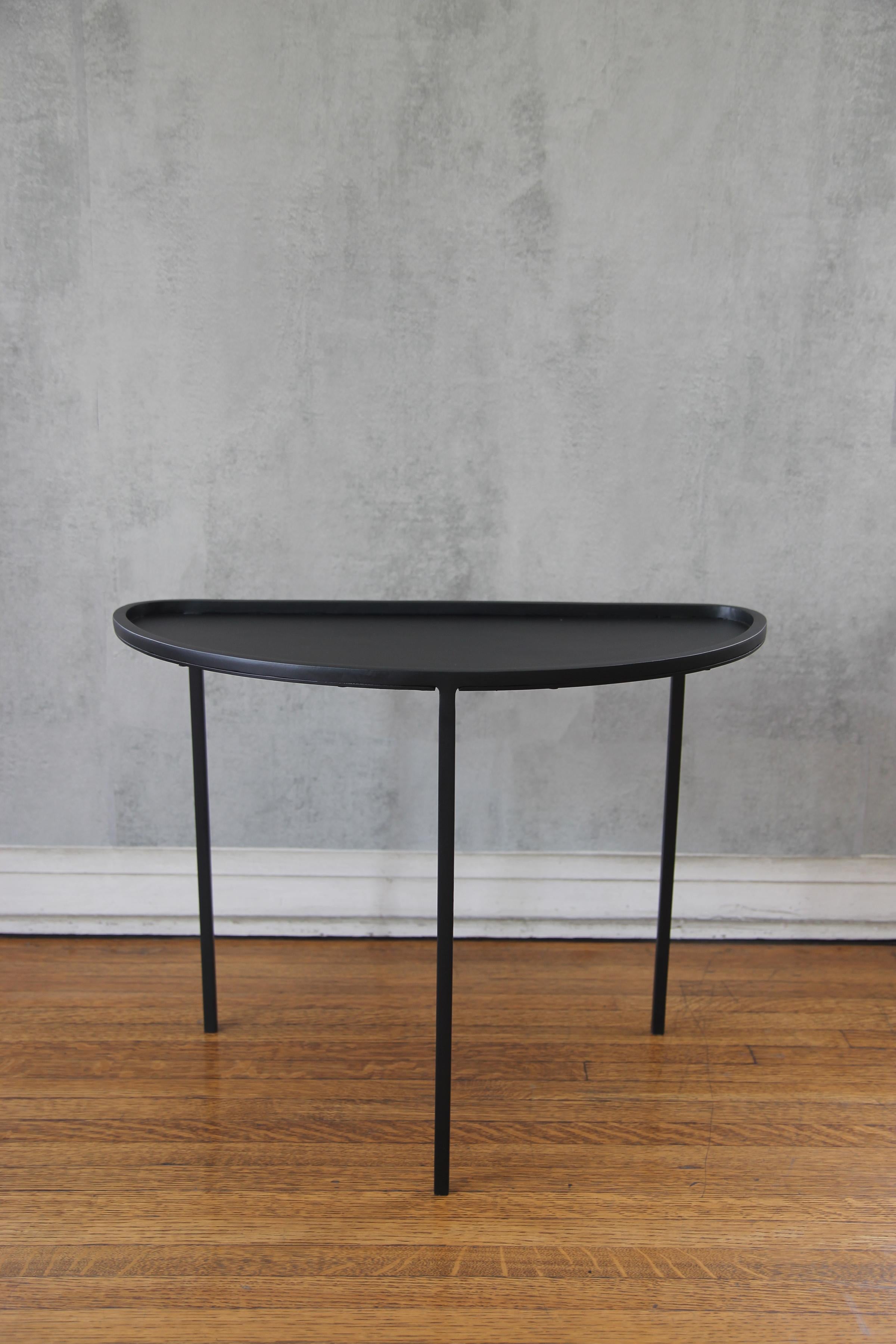 French  'Demi-Lune' Three Legs Blackened Steel Side Table by Understated Design For Sale