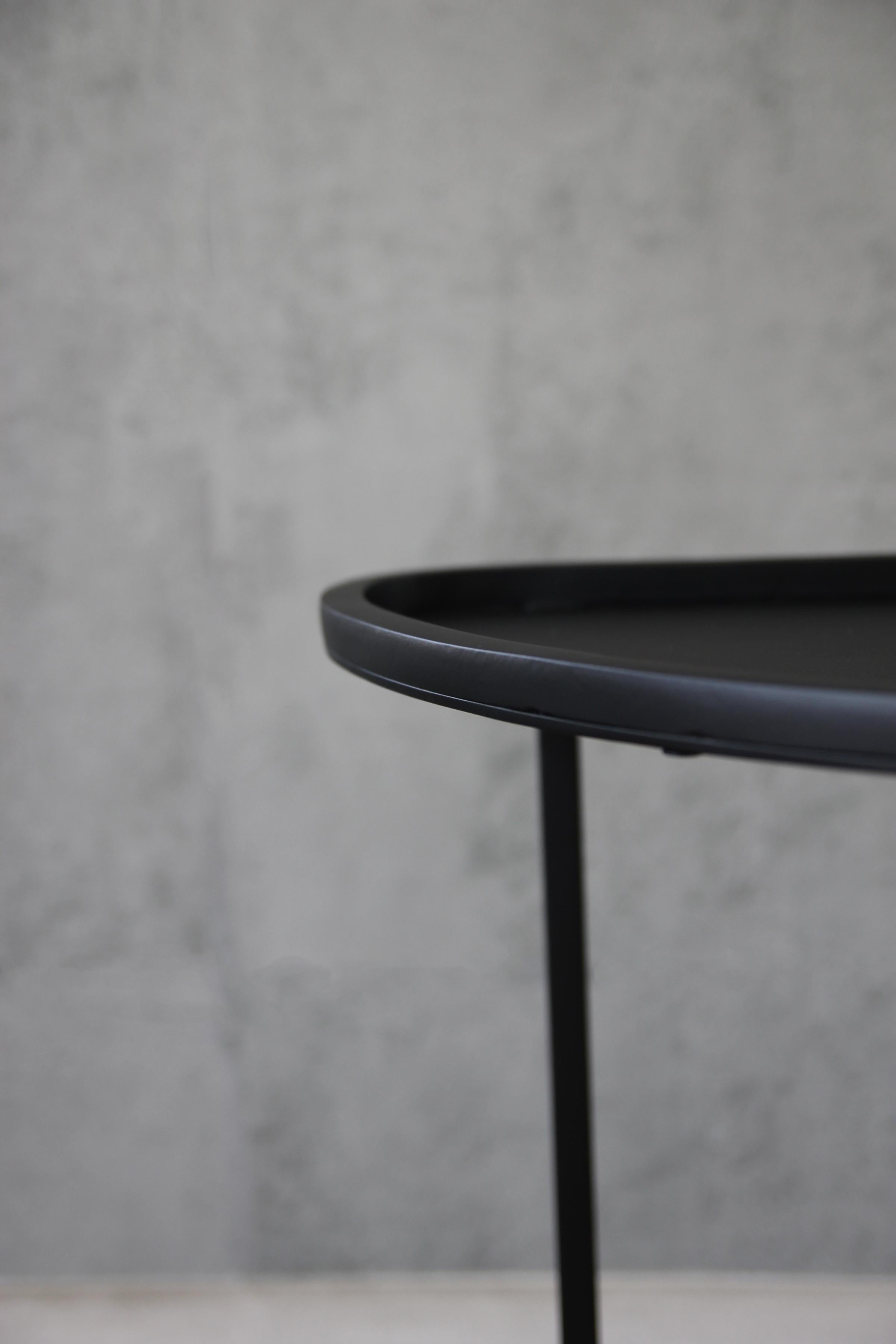 Powder-Coated  'Demi-Lune' Three Legs Blackened Steel Side Table by Understated Design For Sale