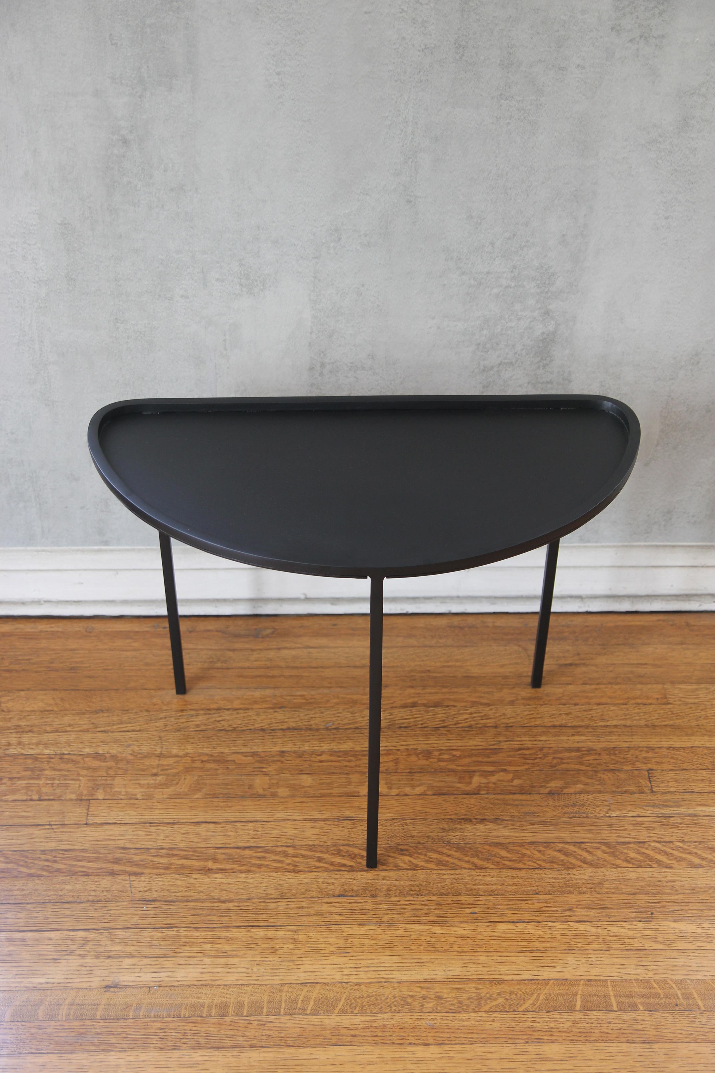 Contemporary  'Demi-Lune' Three Legs Blackened Steel Side Table by Understated Design For Sale