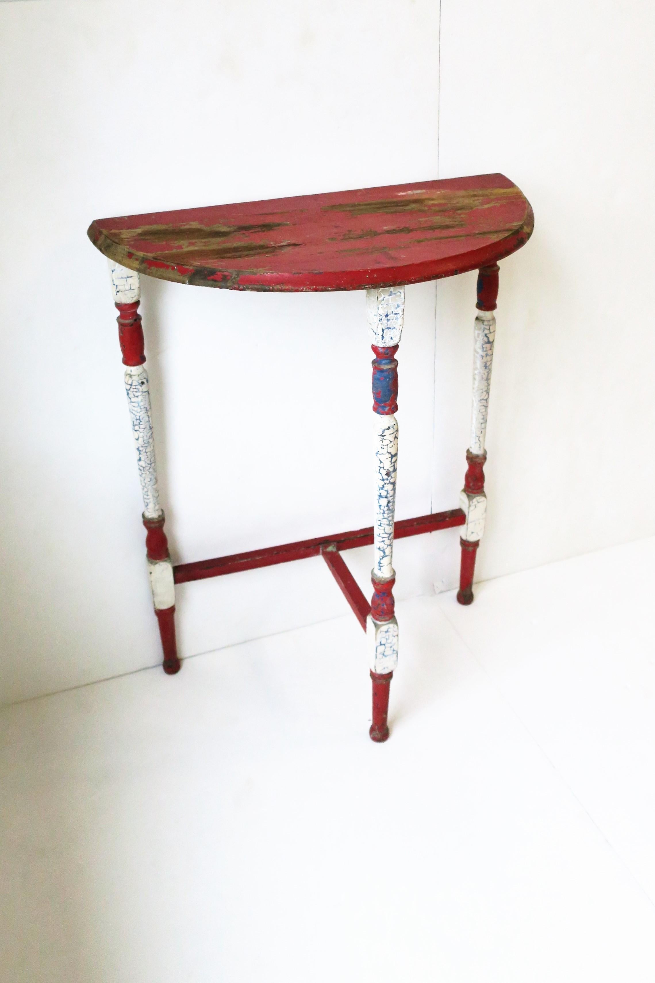 Painted Demilune Wood Console Table in Red White and Blue