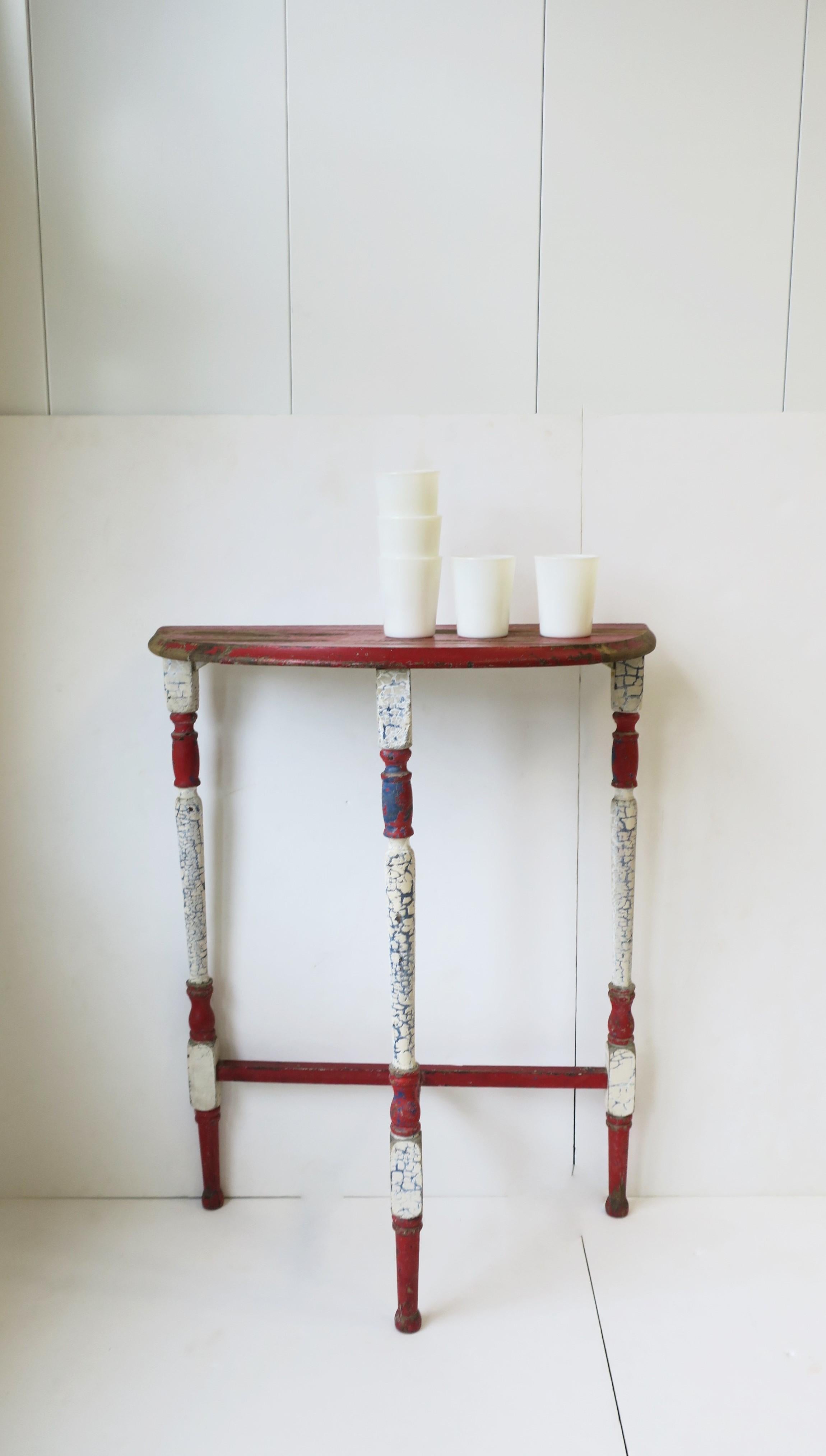 20th Century Demilune Wood Console Table in Red White and Blue