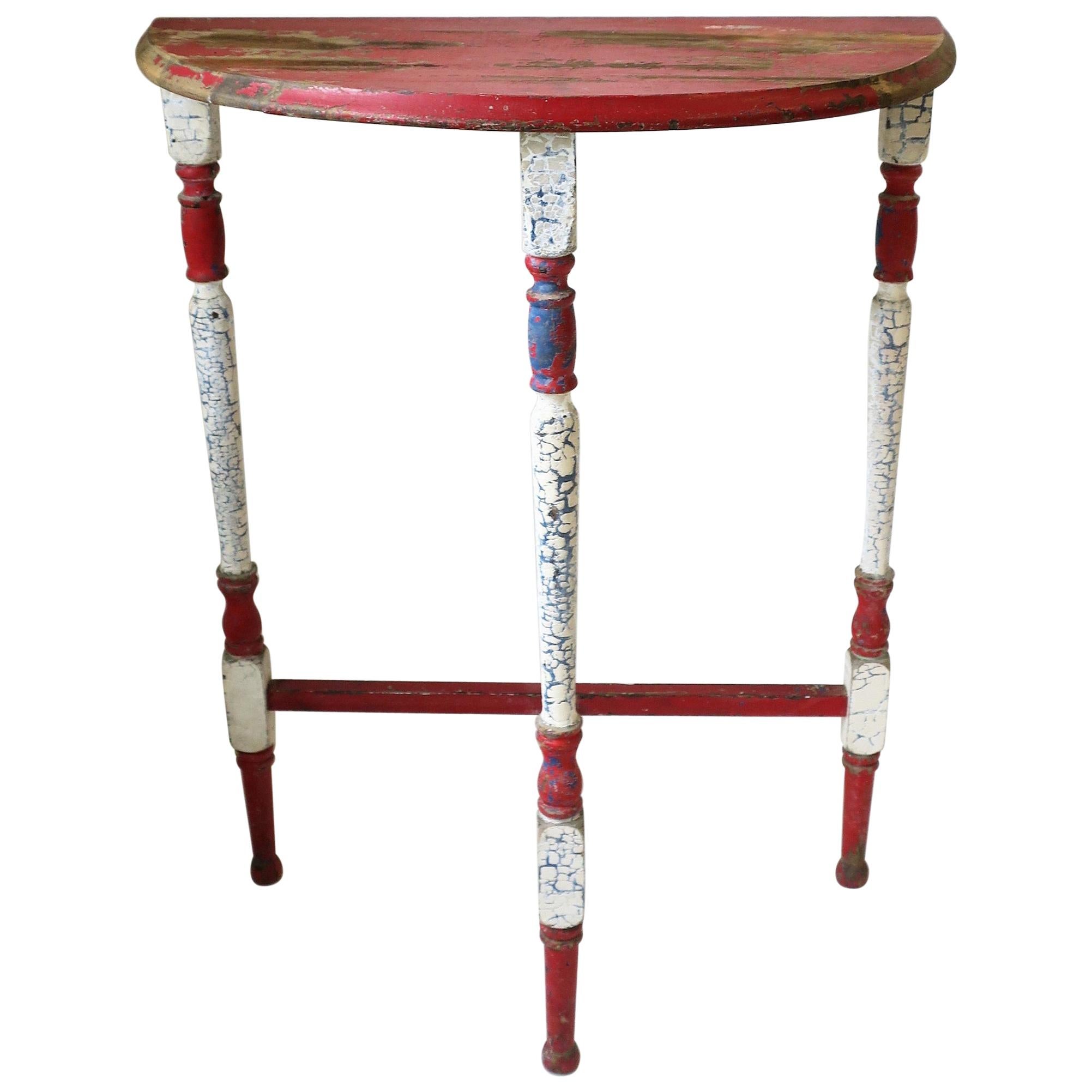 Demilune Wood Console Table in Red White and Blue