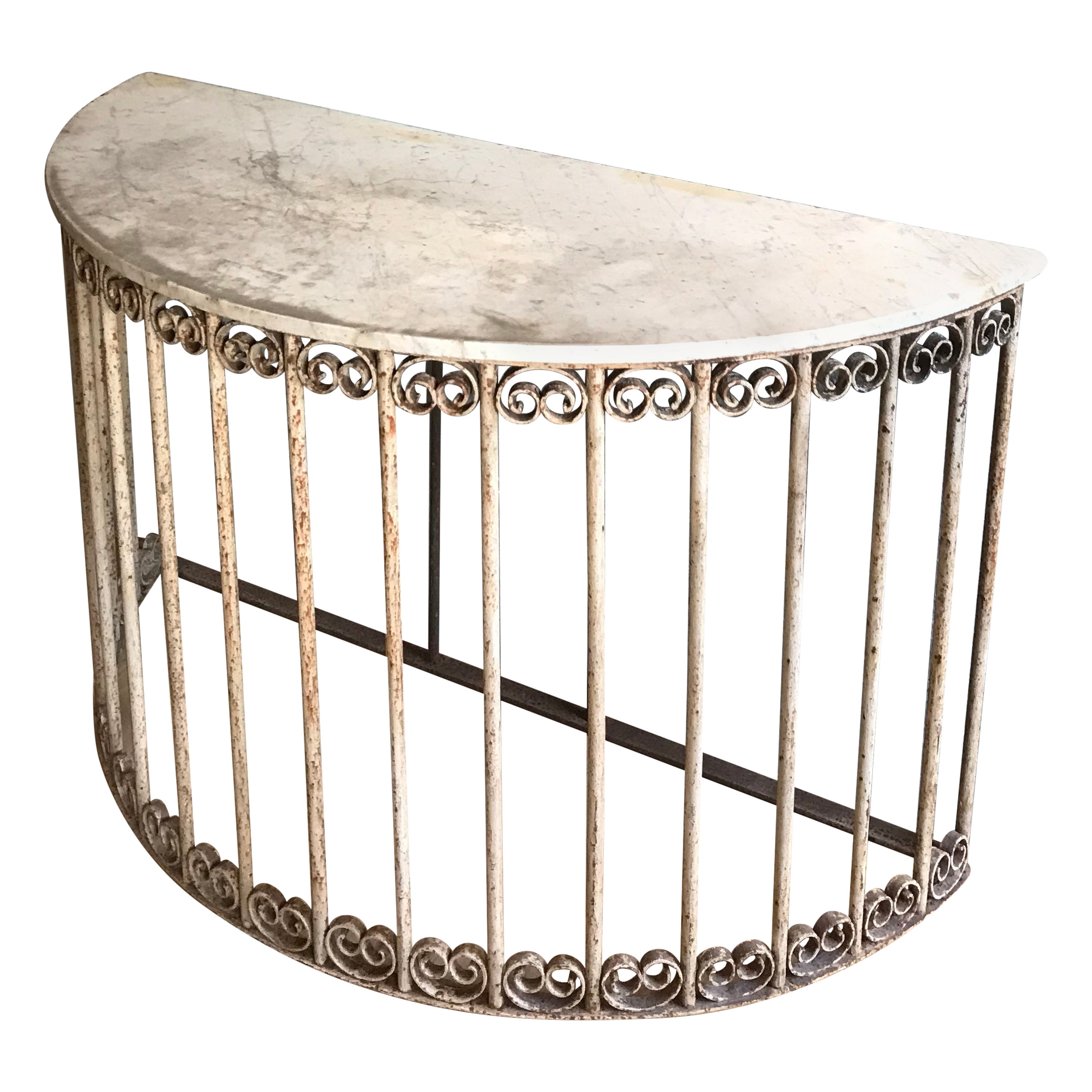 Demi-Lune Wrought Iron & Marble Console Table