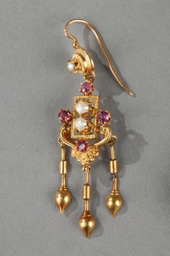 Demi-parure in gold, pearls and gems stones. Napoleon III.
