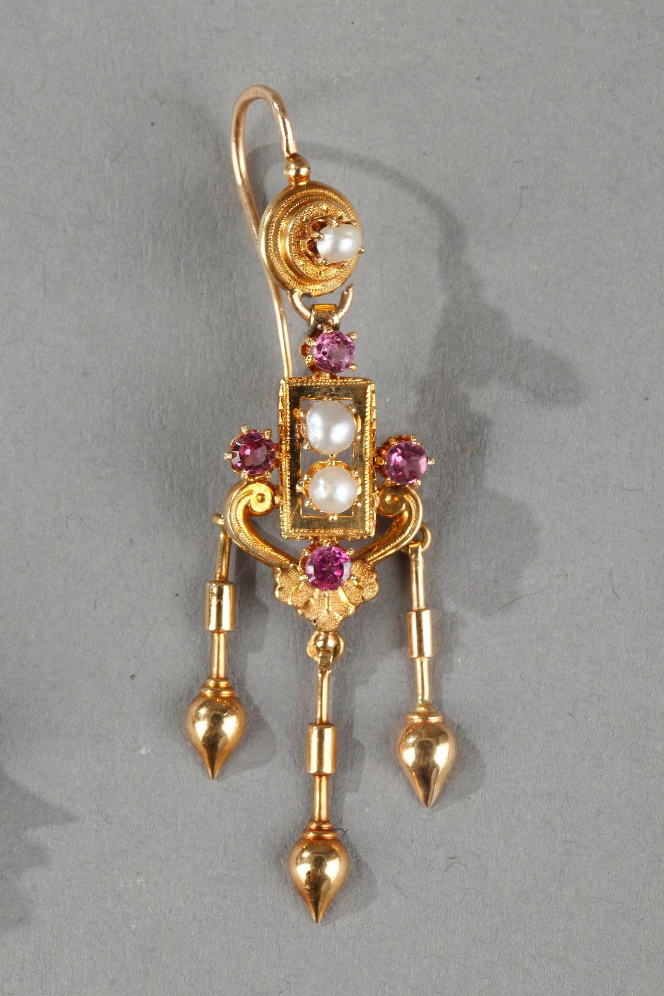 Demi-Parure aus Gold, Perlen und Edelsteinen, Napoleon III. (Französischer Schliff) im Angebot