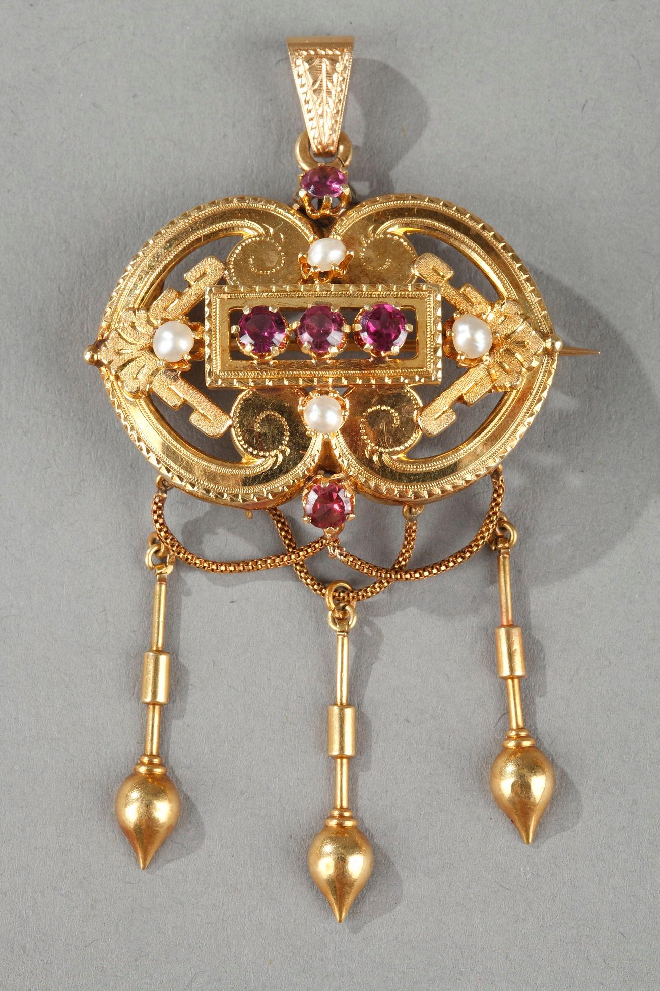 Demi-Parure aus Gold, Perlen und Edelsteinen, Napoleon III. für Damen oder Herren im Angebot