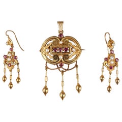 Demi-parure in gold, pearls and gems stones. Napoleon III.