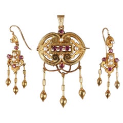 Demi-Parure in Gold, Pearls and Gems Stones, Napoleon III