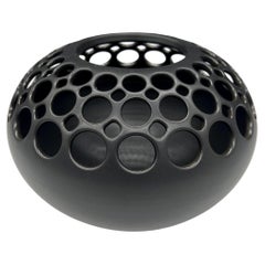 Demi-Pierced Ceramic Orb with Black Satin Glaze