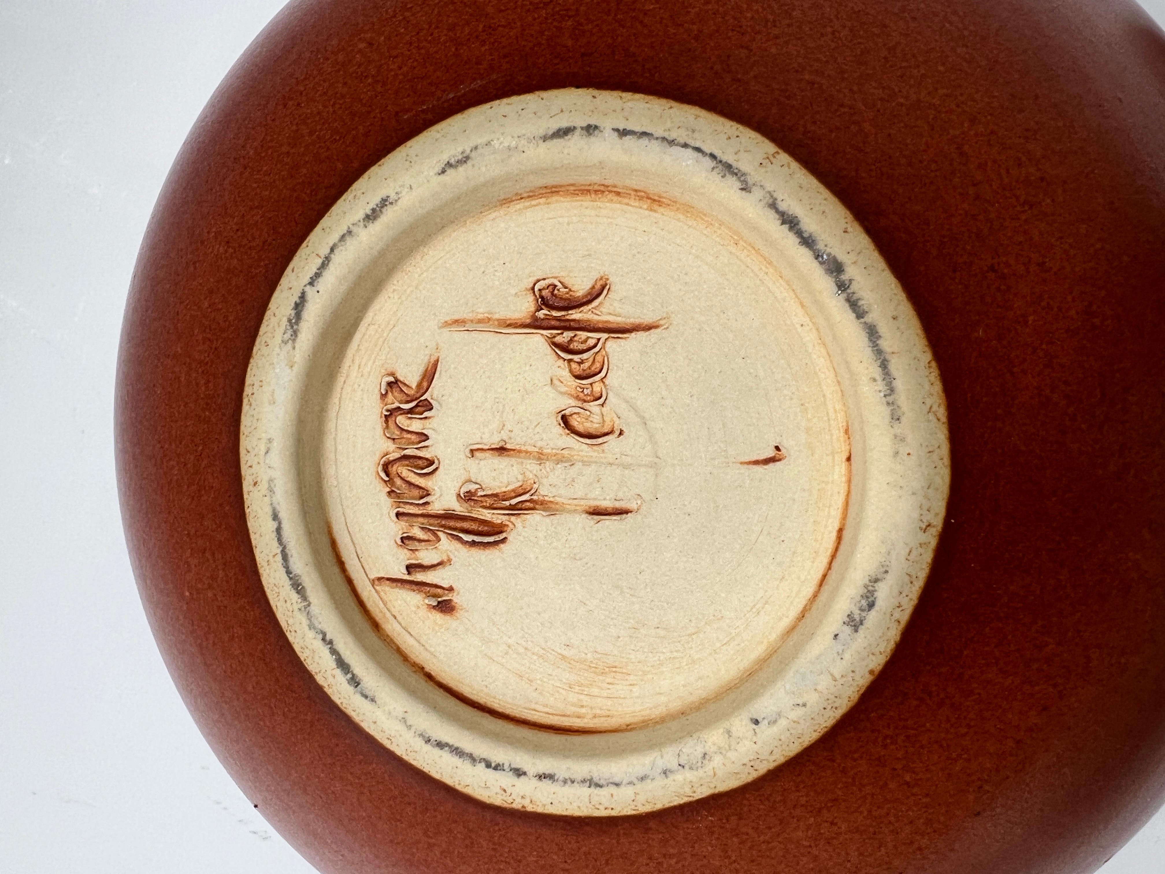 Fired Demi-Pierced Ceramic Orb with Burnt Sienna Satin Glaze For Sale