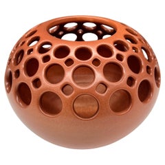 Demi-Pierced Ceramic Orb with Burnt Sienna Satin Glaze