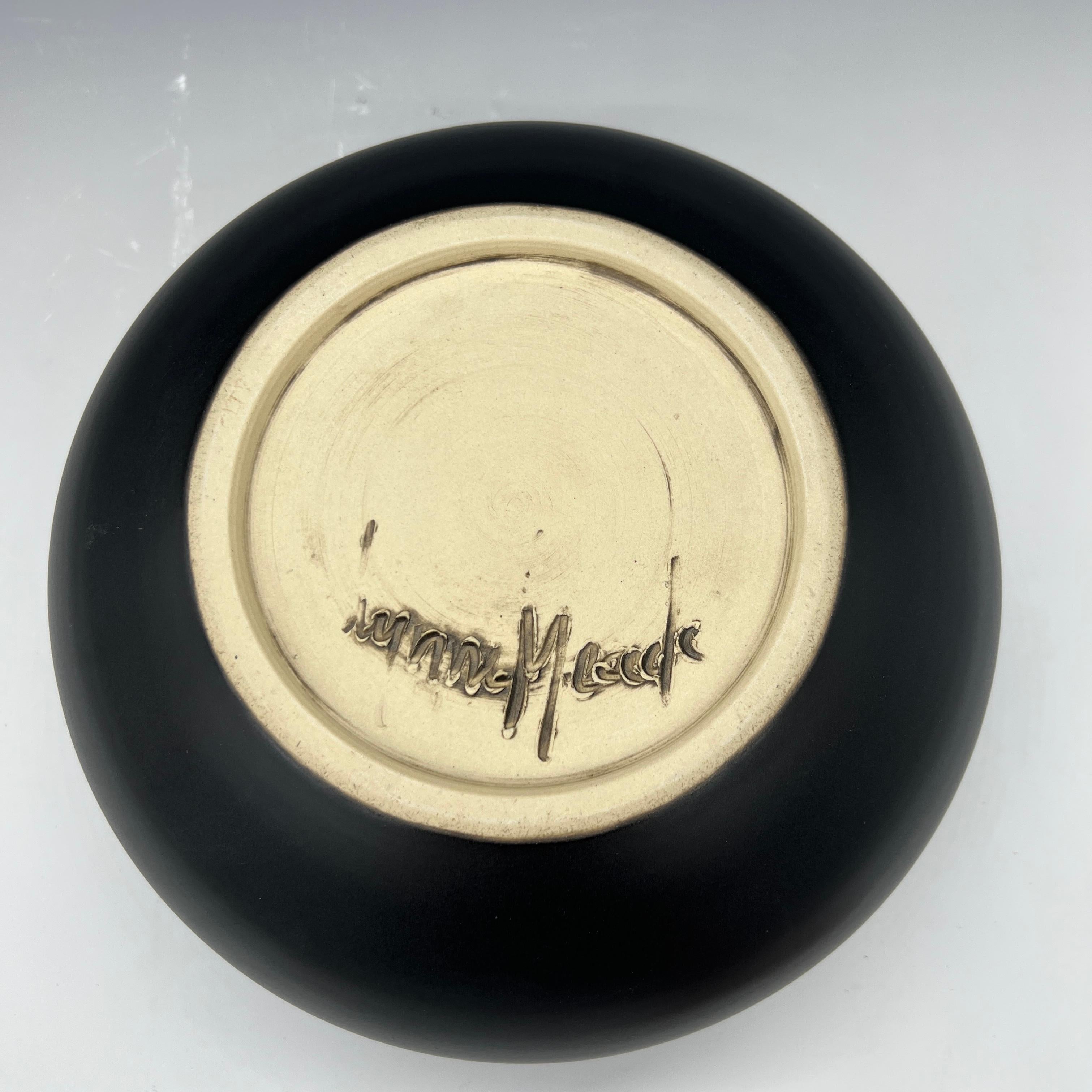 Mid-Century Modern Demi Pierced Ceramic Seedpot-Satin Black Glaze For Sale