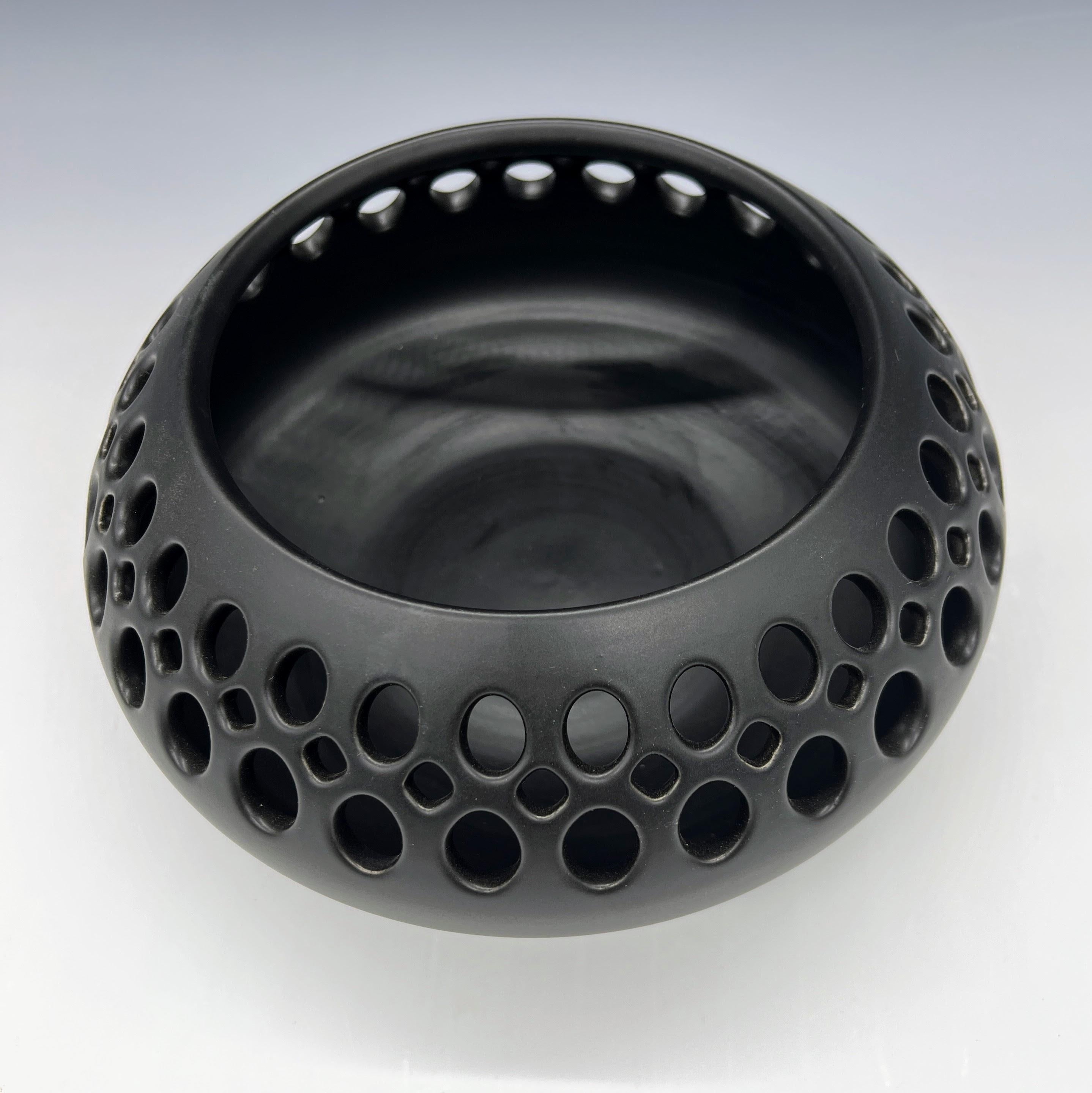 American Demi Pierced Ceramic Seedpot-Satin Black Glaze For Sale