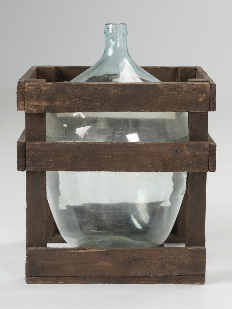 Demijohn or Carboy Glass Bottle in the Original Wooden Crate For Sale at 1stDibs