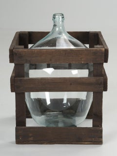 Demijohn or Carboy Glass Vessel in the Original Wooden Carrying Crate