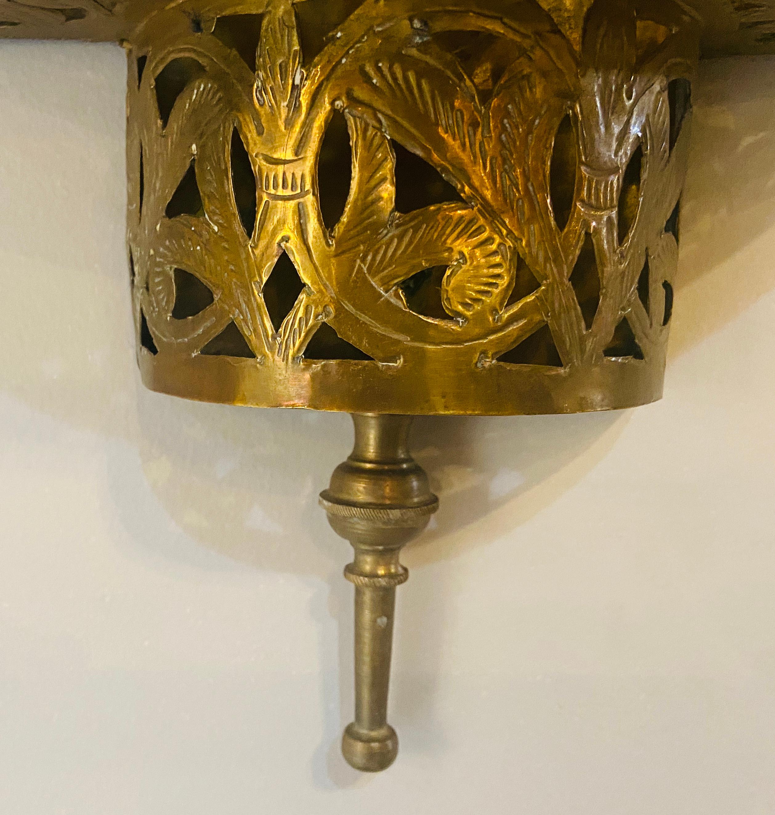 Demilune Brass Moroccan Wall Sconce, a Pair In Good Condition In Plainview, NY