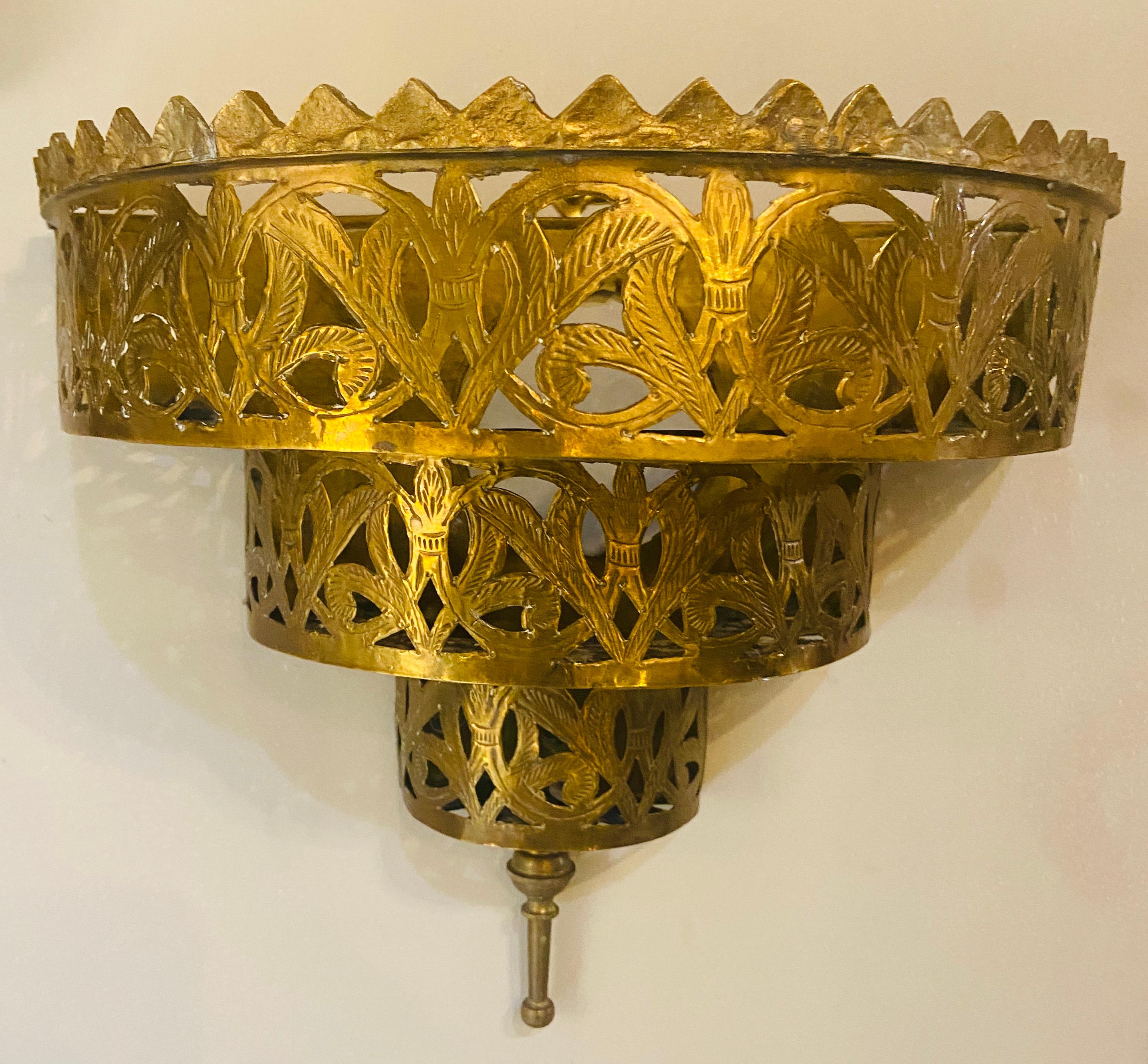 Demilune Brass Moroccan Wall Sconce, a Pair 1
