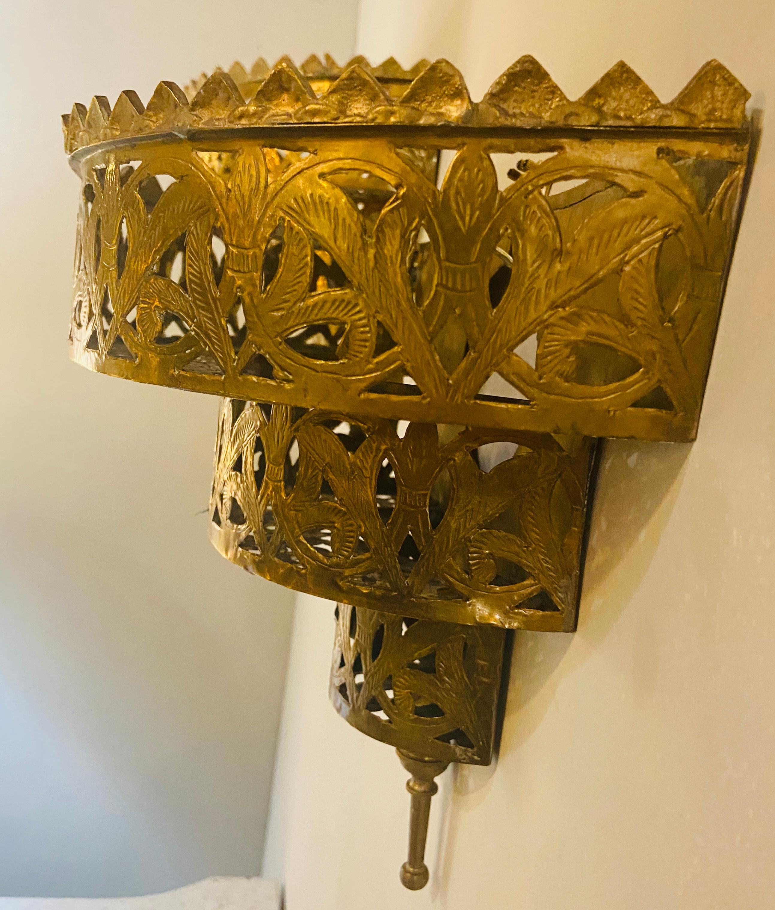 Demilune Brass Moroccan Wall Sconce, a Pair 2