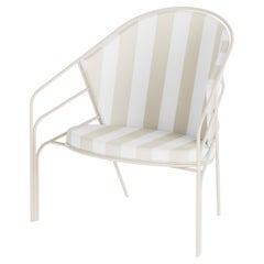 DeMille Outdoor Lounge Chair in Matte Cream Powdercoat w/ Coffee Striped Fabric