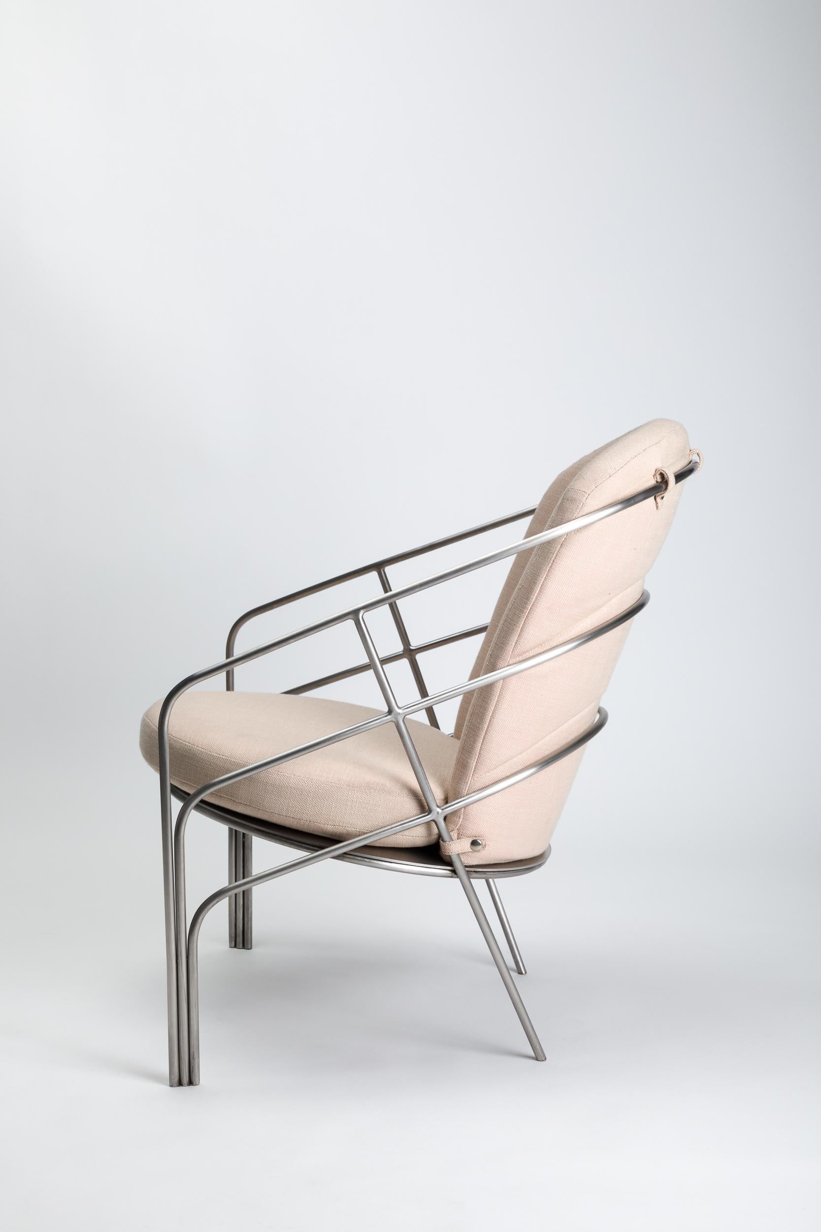 Patinated DeMille, Indoor/Outdoor Polished Stainless Steel Lounge Chair by Laun