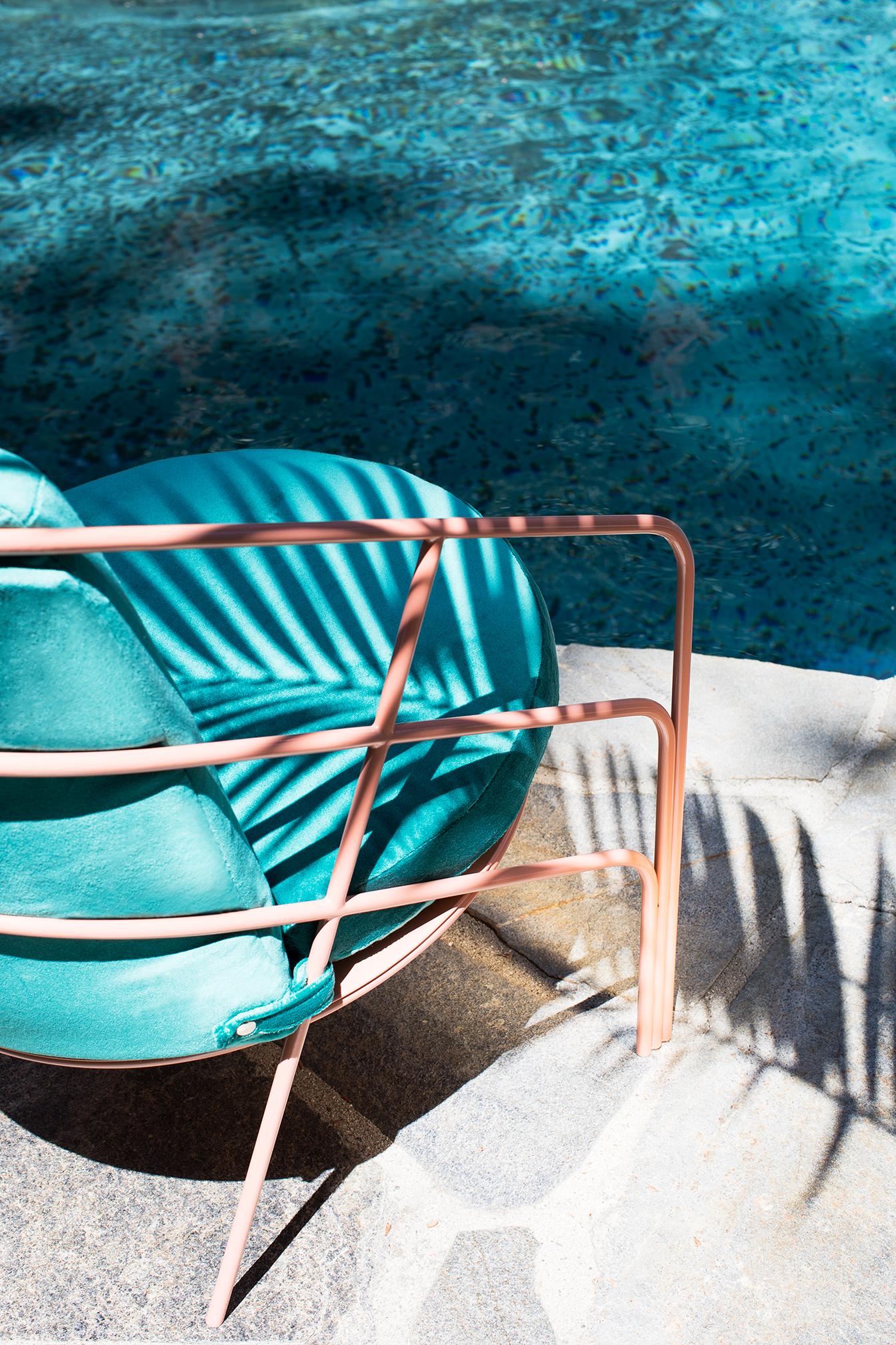 Patinated DeMille, Indoor/Outdoor Powdercoated Stainless Steel Lounge Chair by Laun