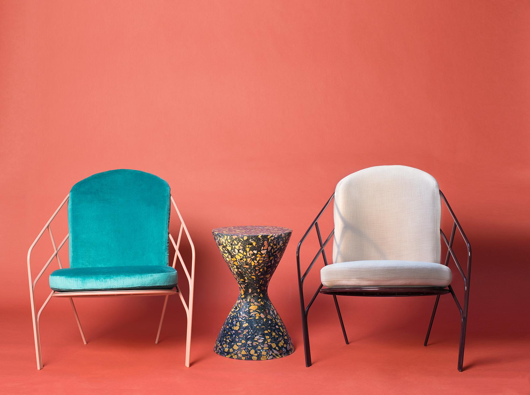 Contemporary DeMille, Indoor/Outdoor Powdercoated Stainless Steel Lounge Chair by Laun