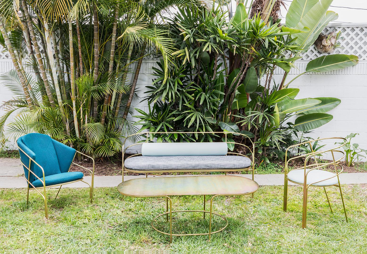 DeMille, Indoor/Outdoor Verdigris Stainless Steel Dining Chair by Laun In New Condition For Sale In Los Angeles, CA