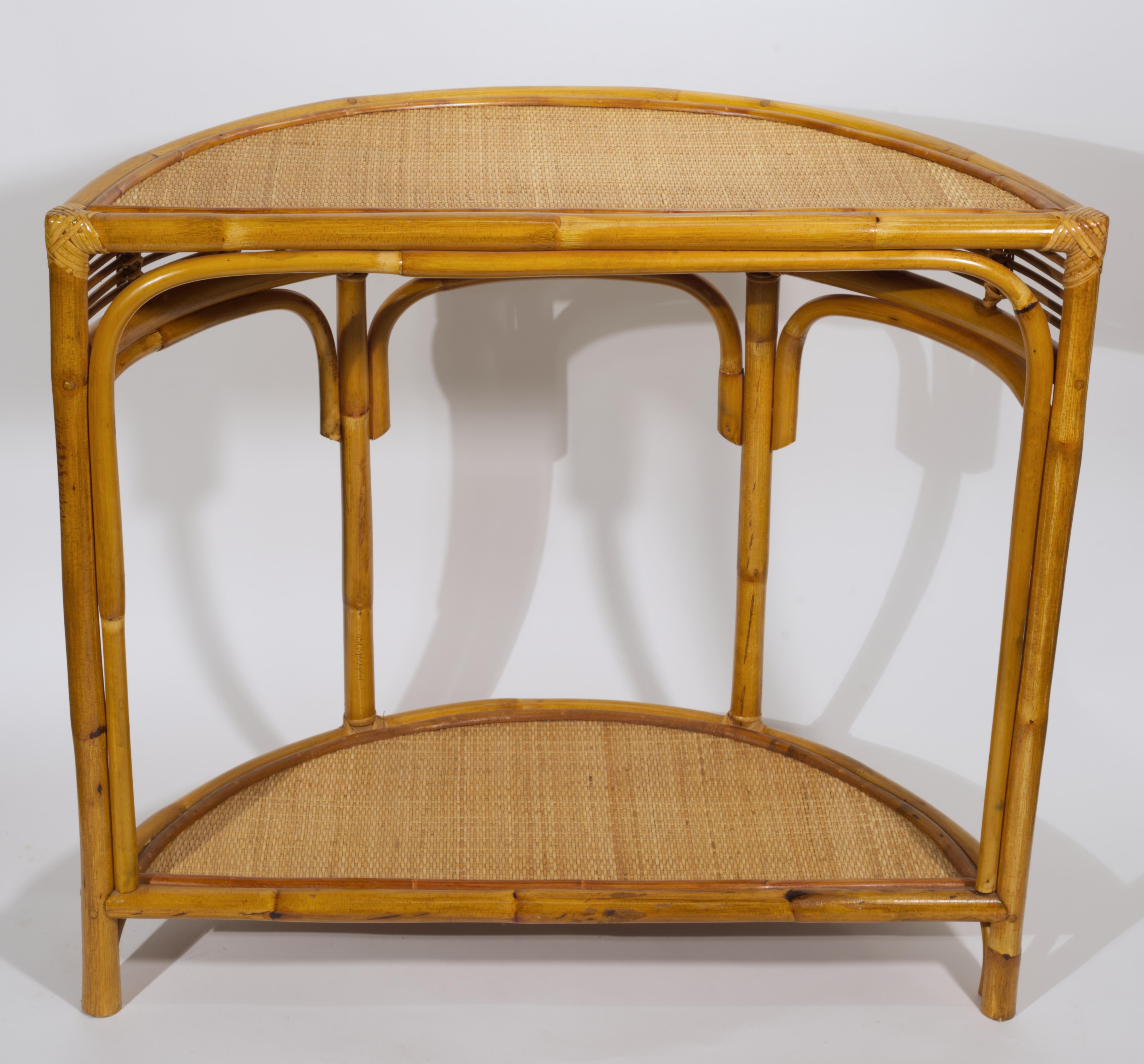 Demilune Bamboo Rattan Console Table in Style of Franco Albini For Sale 4