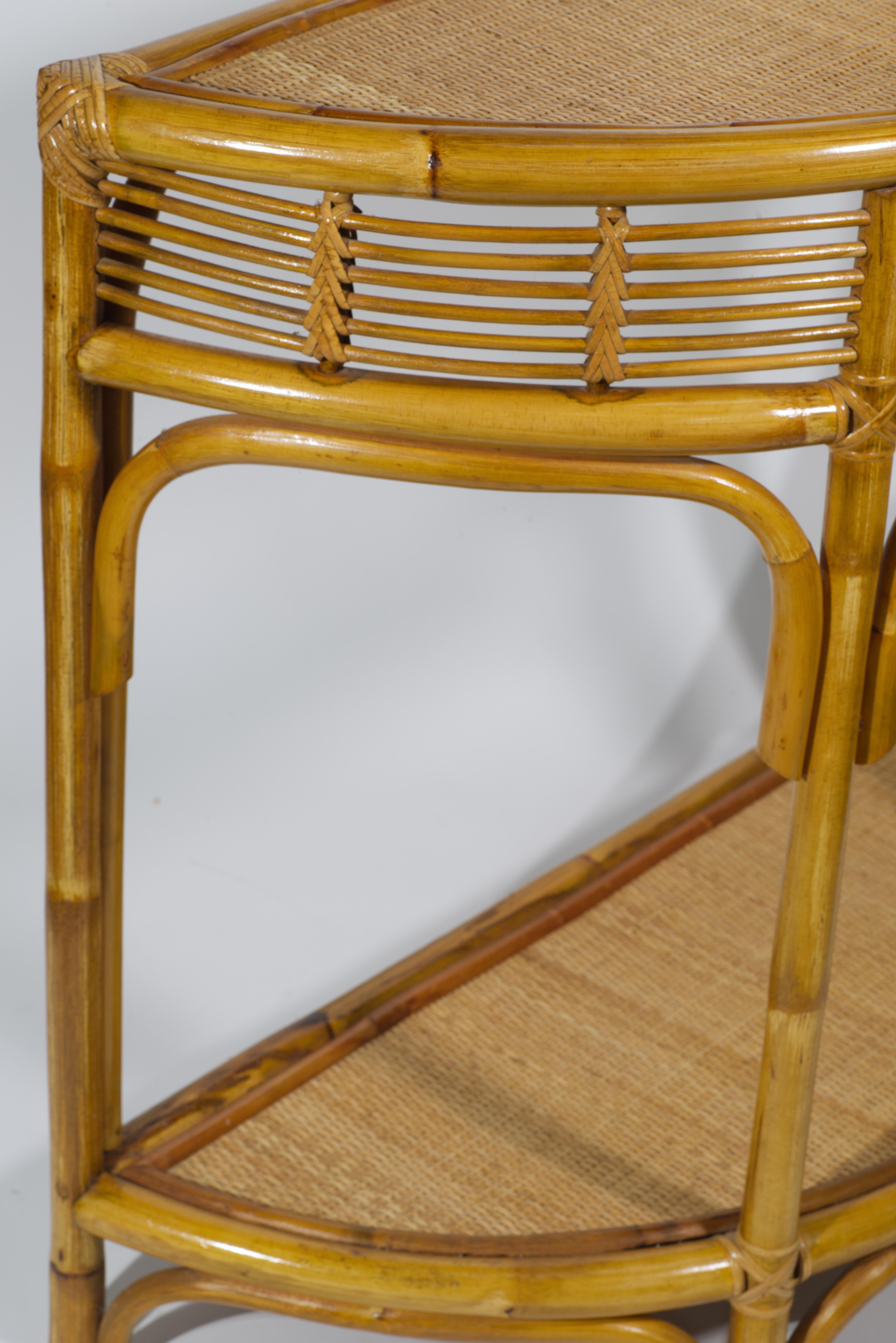 Hand-Crafted Demilune Bamboo Rattan Console Table in Style of Franco Albini For Sale