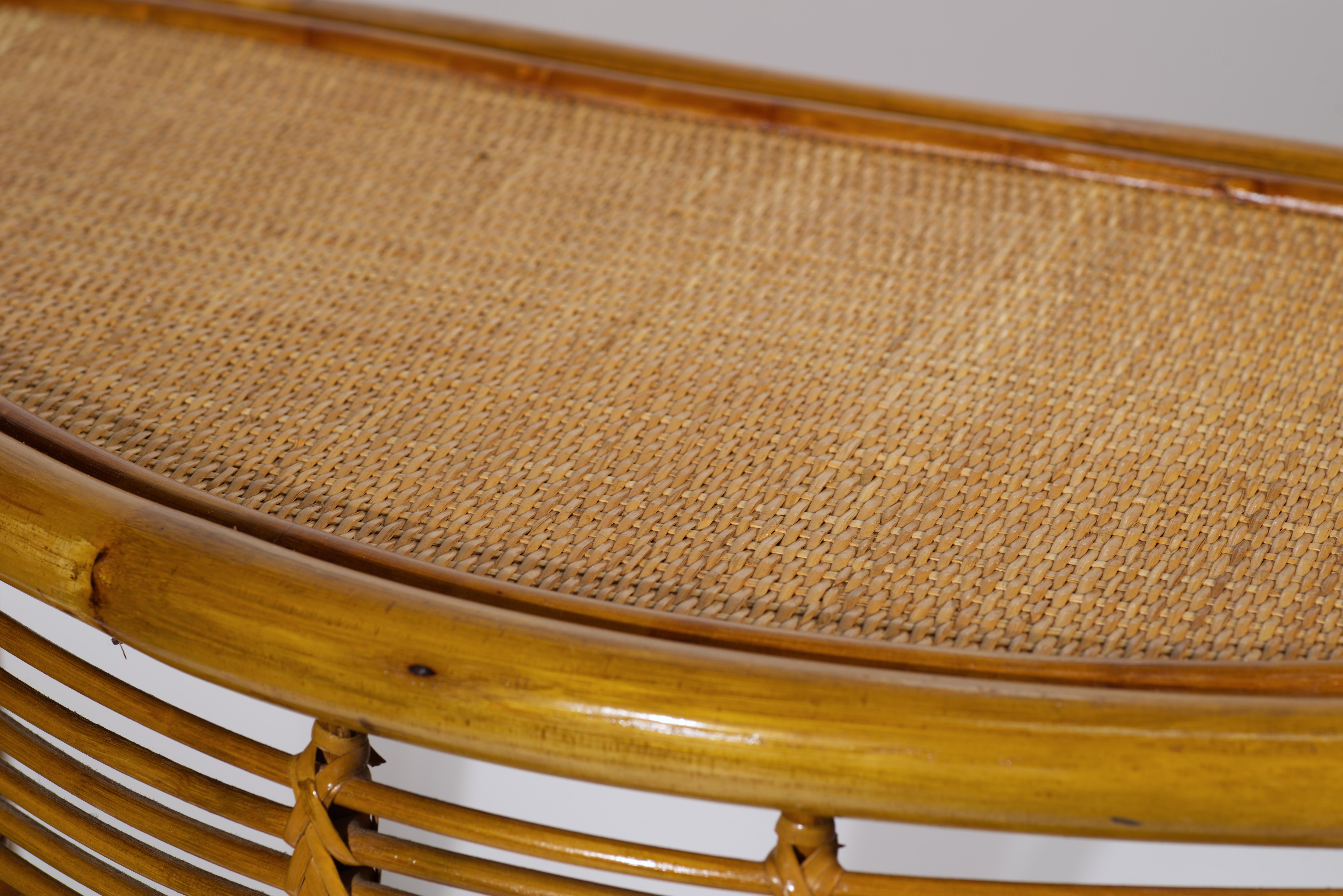 20th Century Demilune Bamboo Rattan Console Table in Style of Franco Albini For Sale