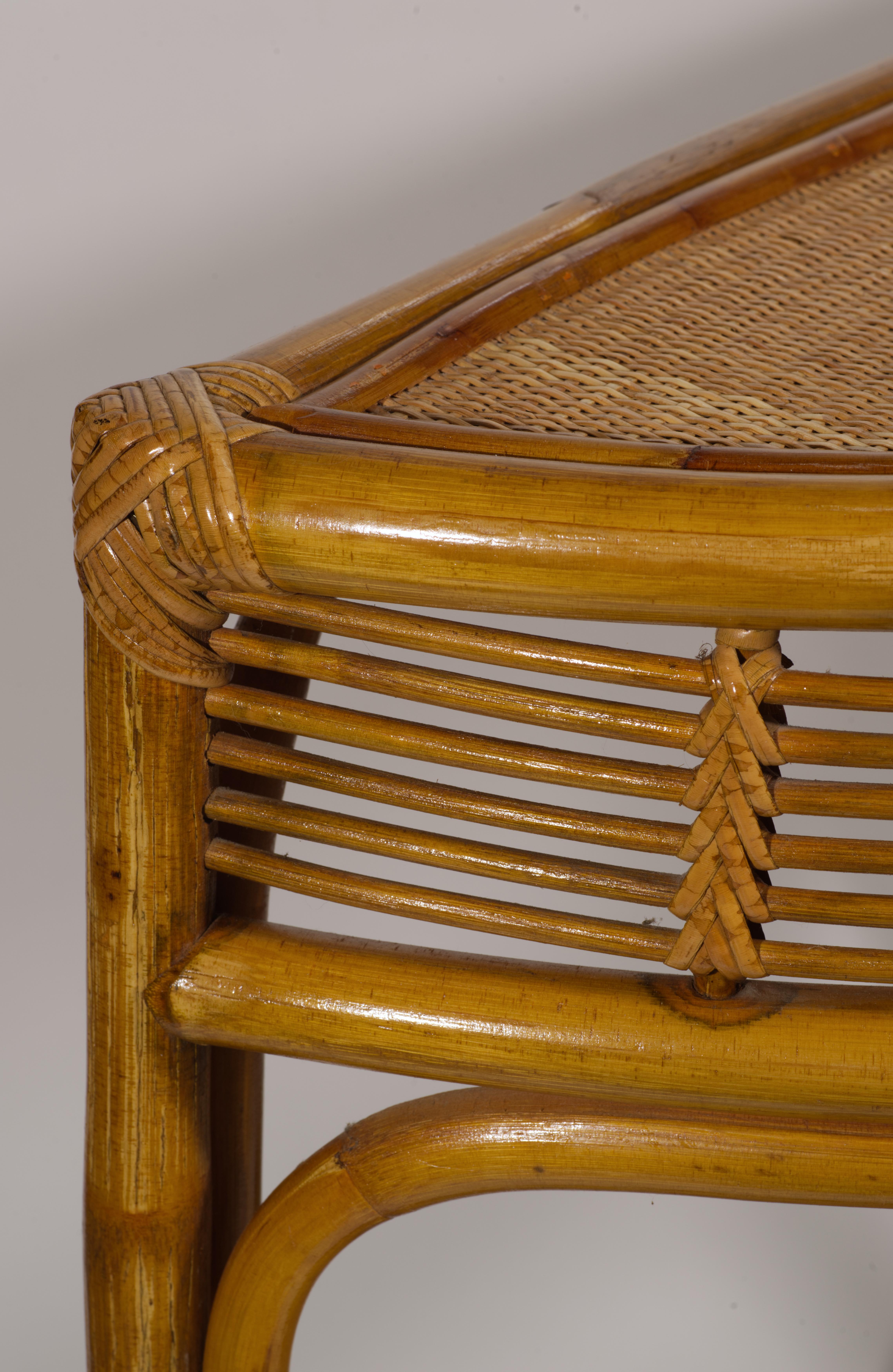 Demilune Bamboo Rattan Console Table in Style of Franco Albini For Sale 1