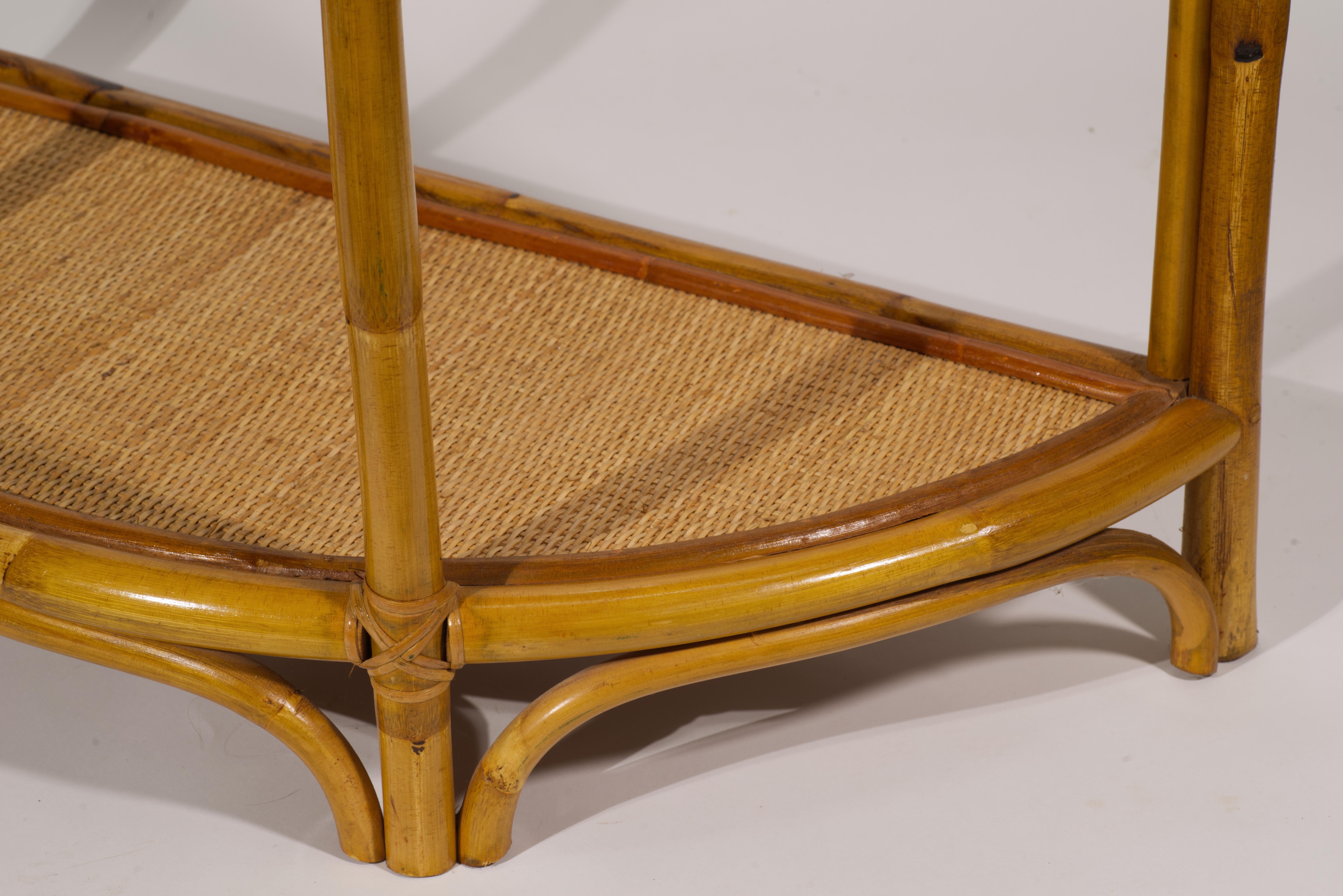 Demilune Bamboo Rattan Console Table in Style of Franco Albini For Sale 2
