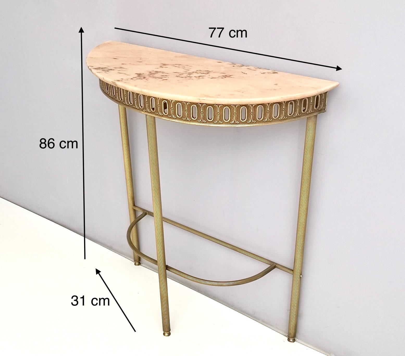 Demilune Brass Console Table with Portuguese Pink Marble Top, Italy, 1950s  6