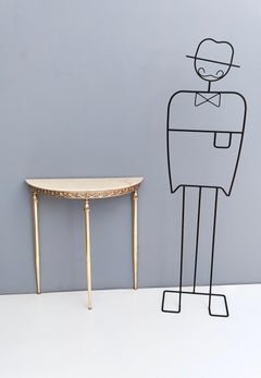 Demilune Brass Console Table with Portuguese Pink Marble Top, Italy, 1950s