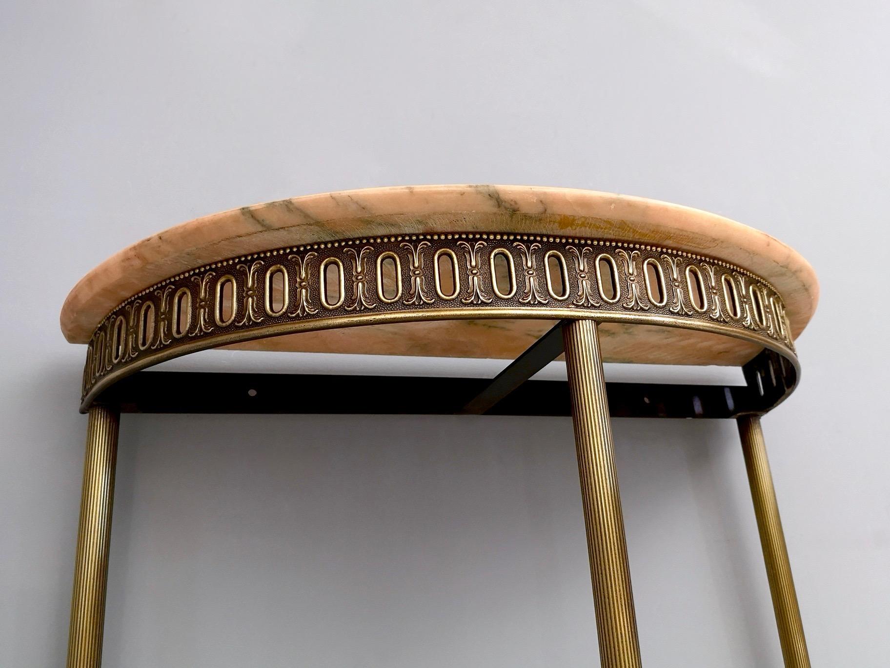 Demilune Brass Console Table with Portuguese Pink Marble Top, Italy, 1950s  3