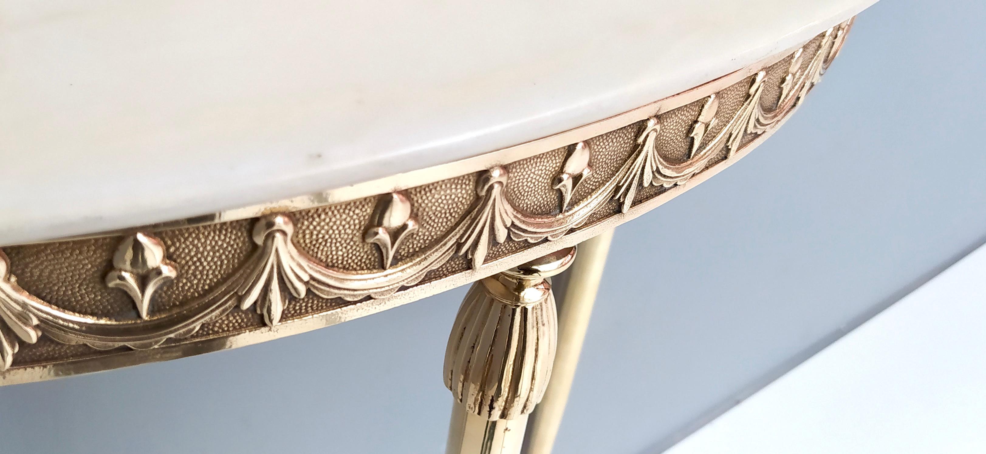 Demilune Brass Console Table with Portuguese Pink Marble Top, Italy, 1950s 1